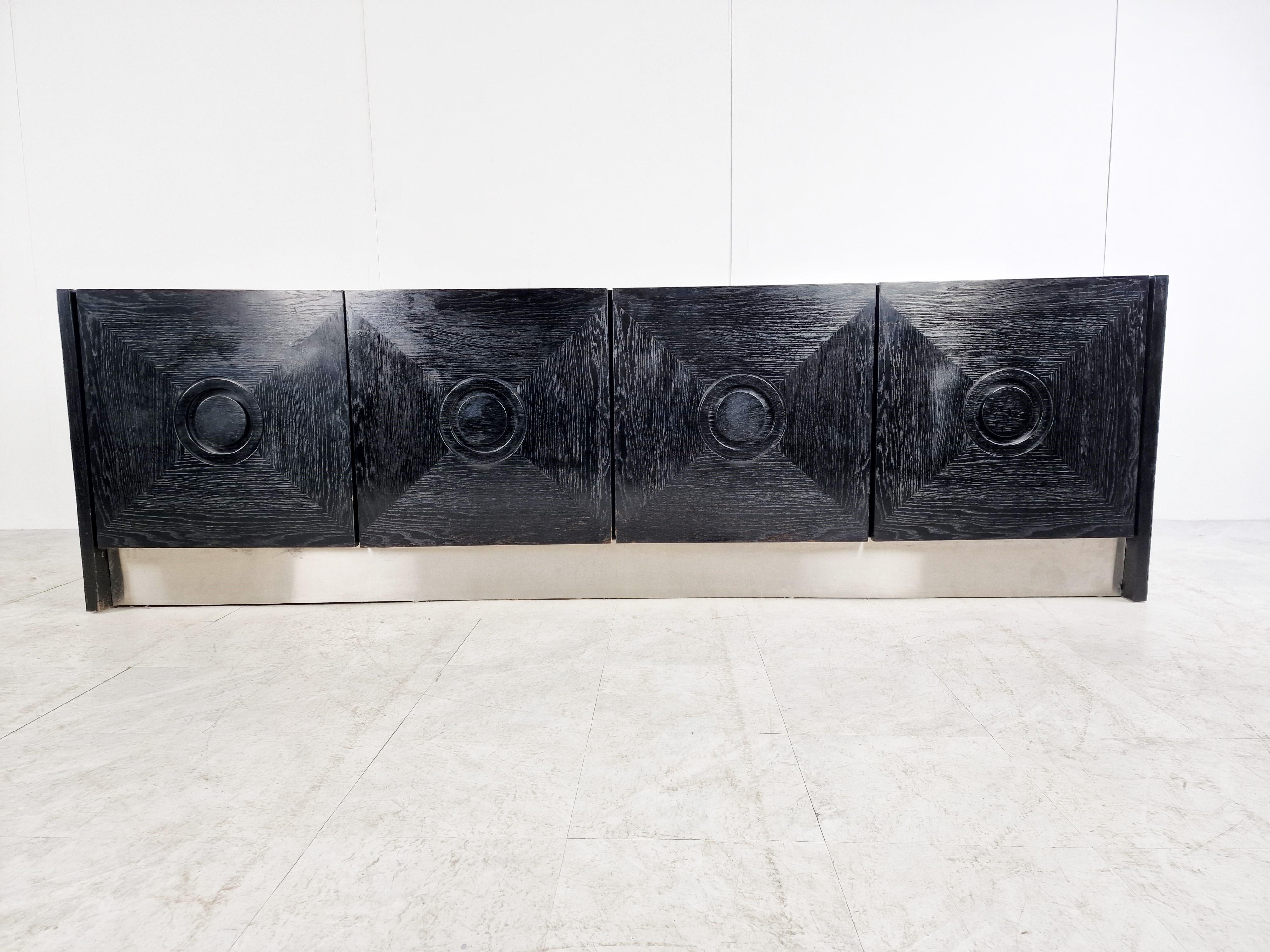 Ebonized Large Black Brutalist Credenza, 1970s