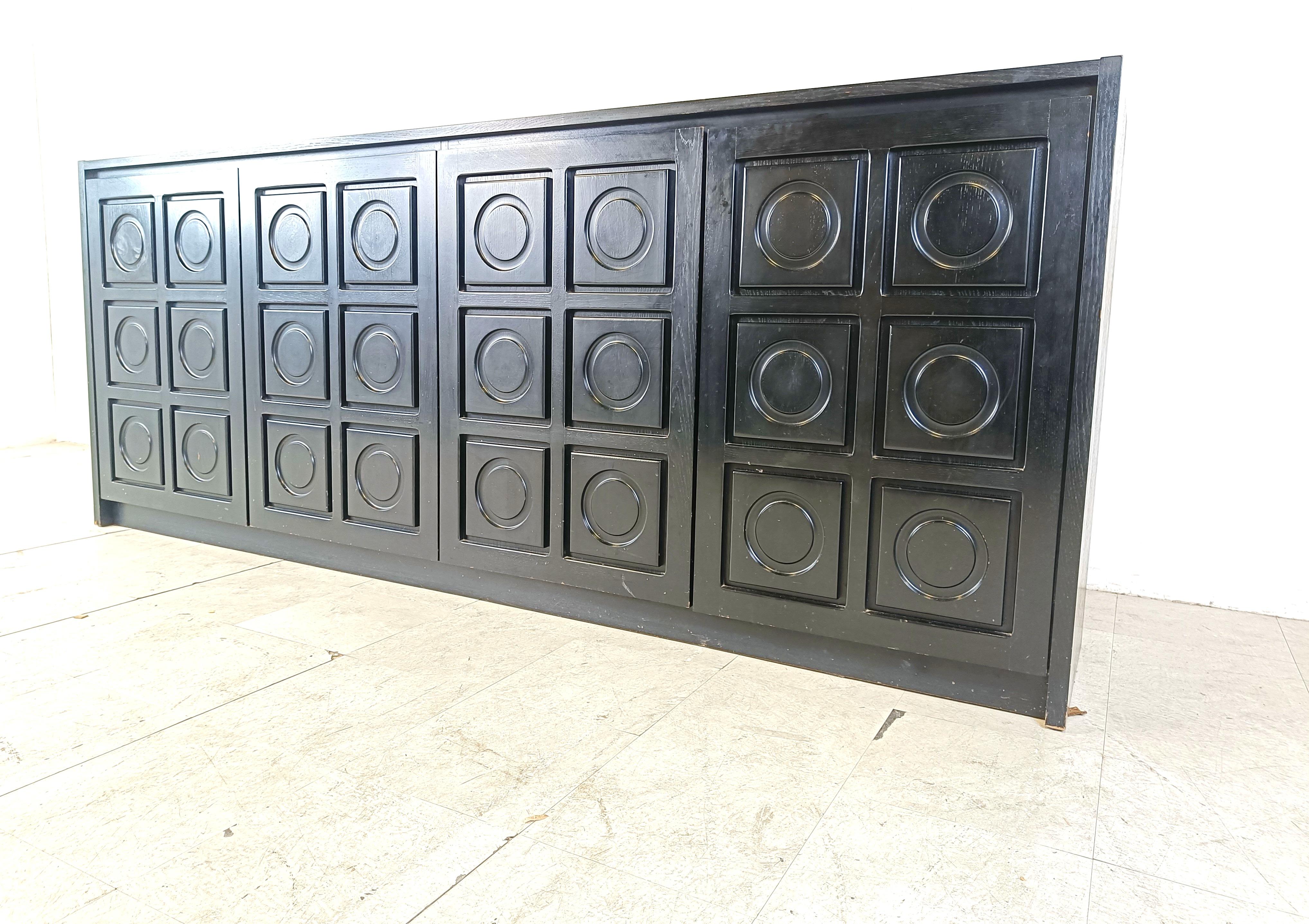 Late 20th Century Large black brutalist credenza, 1970s For Sale