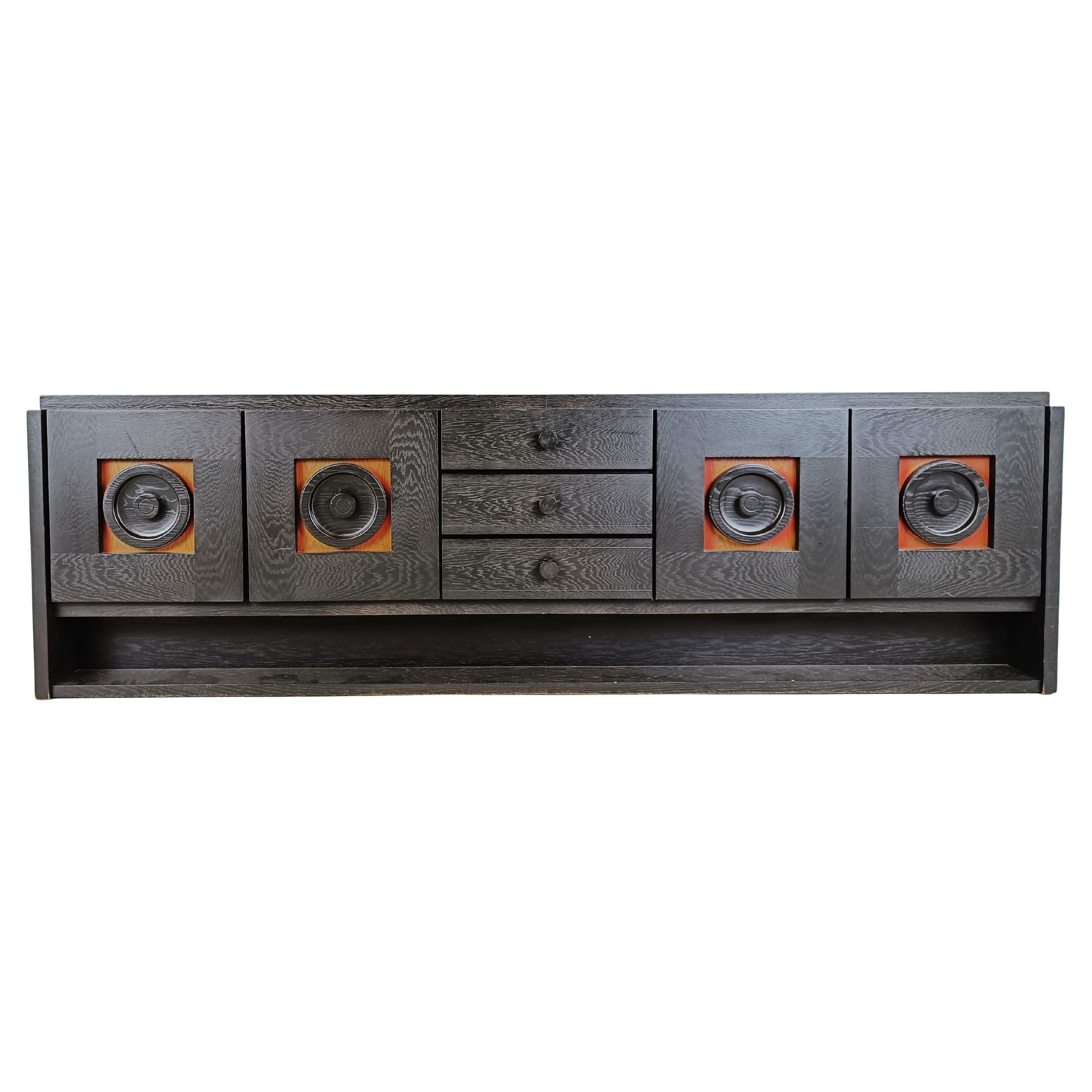Large Black Brutalist Credenza, 1970s