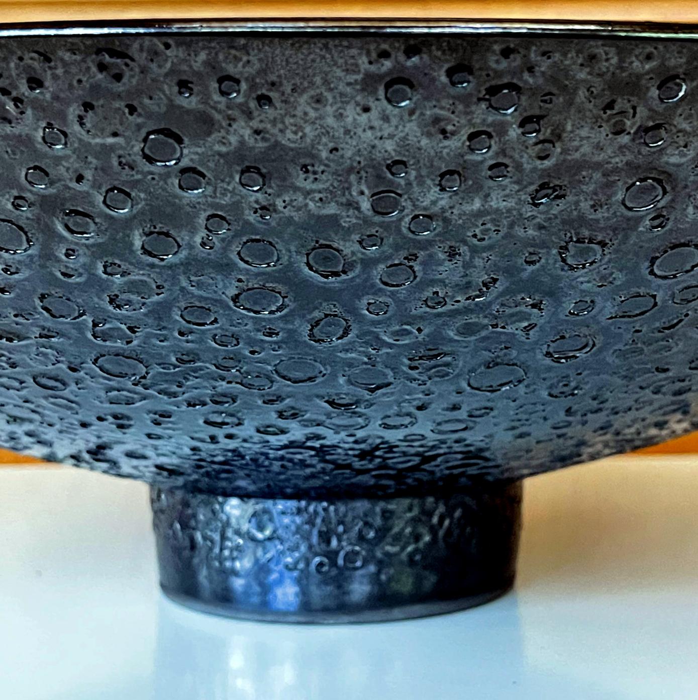 Large Black Ceramic Bowl Centerpiece with Lava Glaze by James Lovera For Sale 2