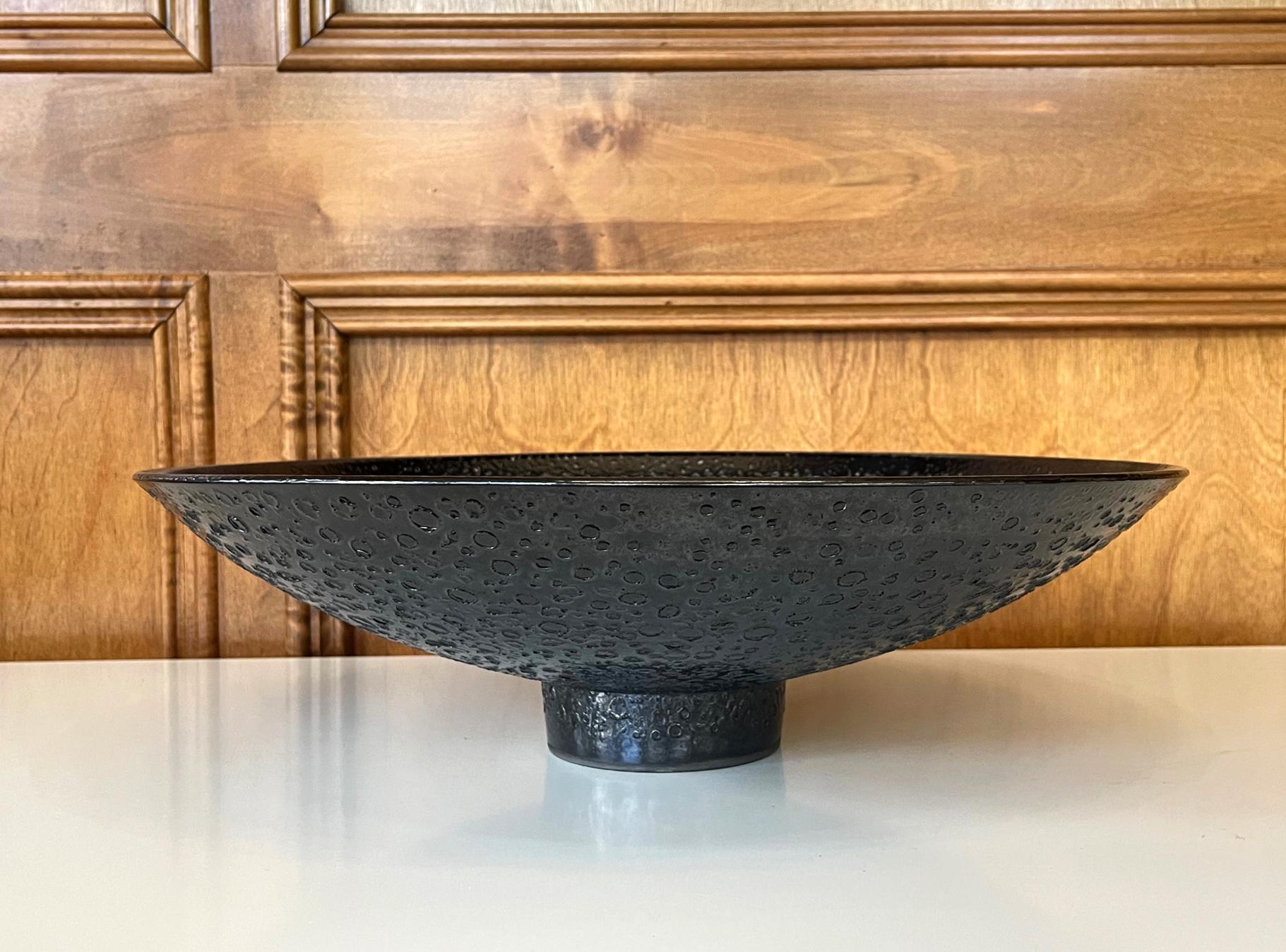 Large Black Ceramic Bowl Centerpiece with Lava Glaze by James Lovera For Sale 3