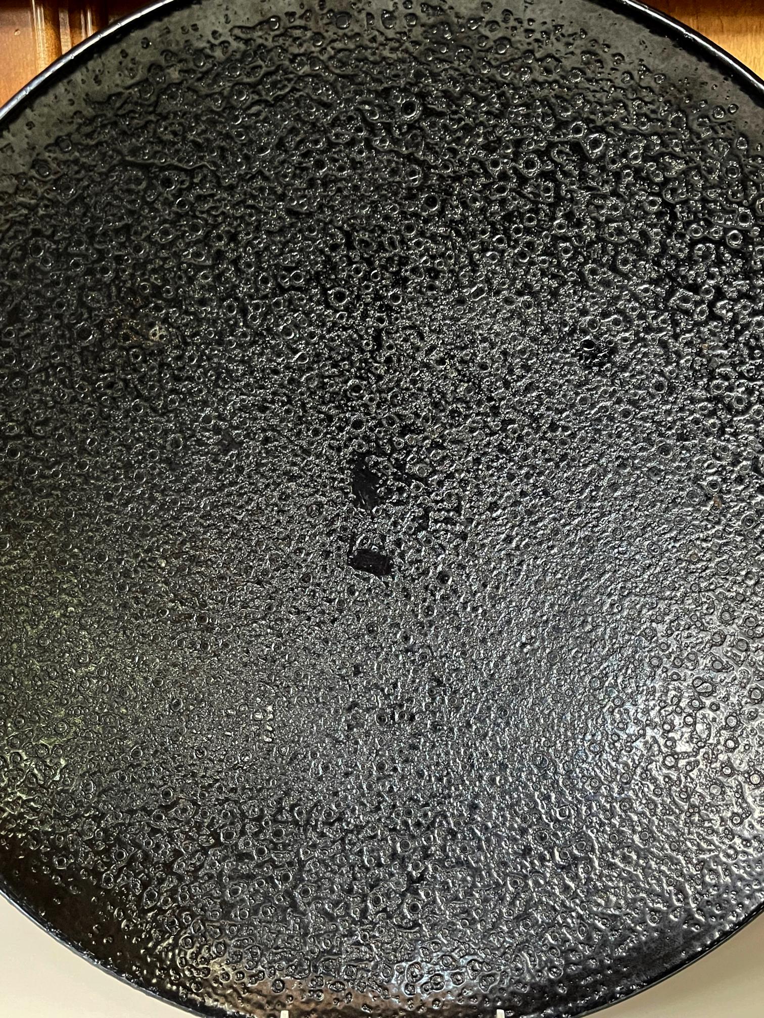 Large Black Ceramic Bowl Centerpiece with Lava Glaze by James Lovera For Sale 4
