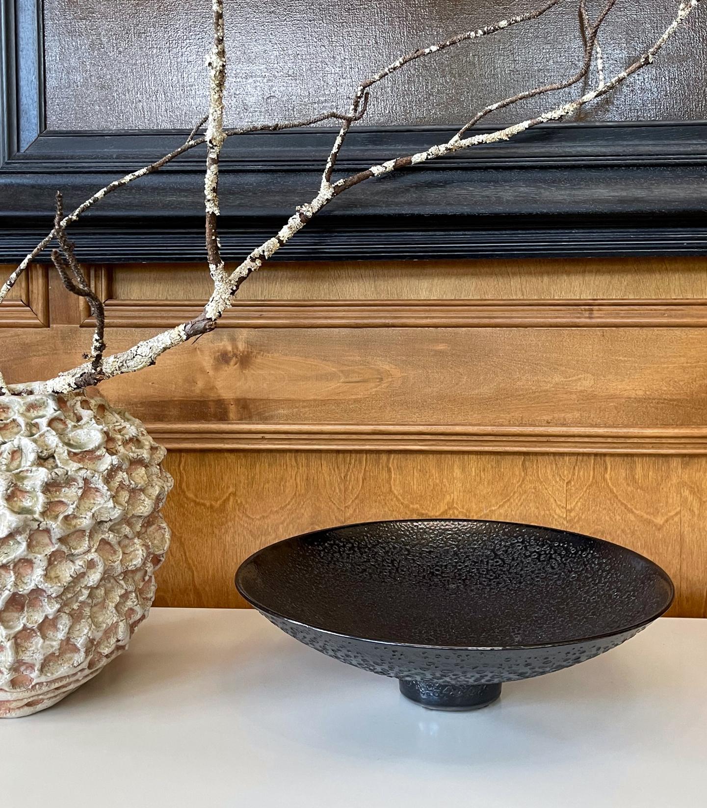 Large Black Ceramic Bowl Centerpiece with Lava Glaze by James Lovera For Sale 7