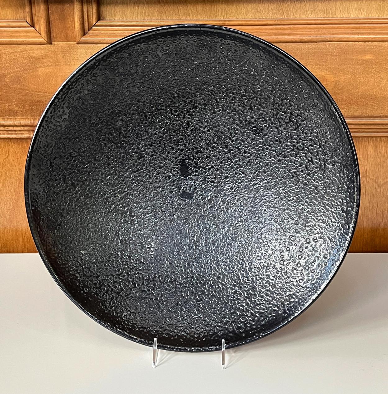 Modern Large Black Ceramic Bowl Centerpiece with Lava Glaze by James Lovera For Sale