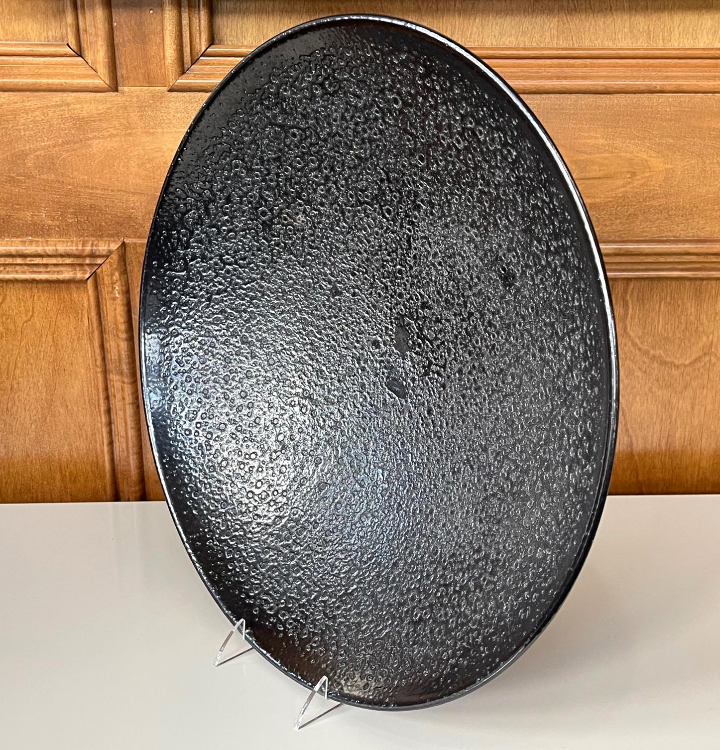 Modern Large Black Ceramic Bowl Centerpiece with Lava Glaze by James Lovera For Sale