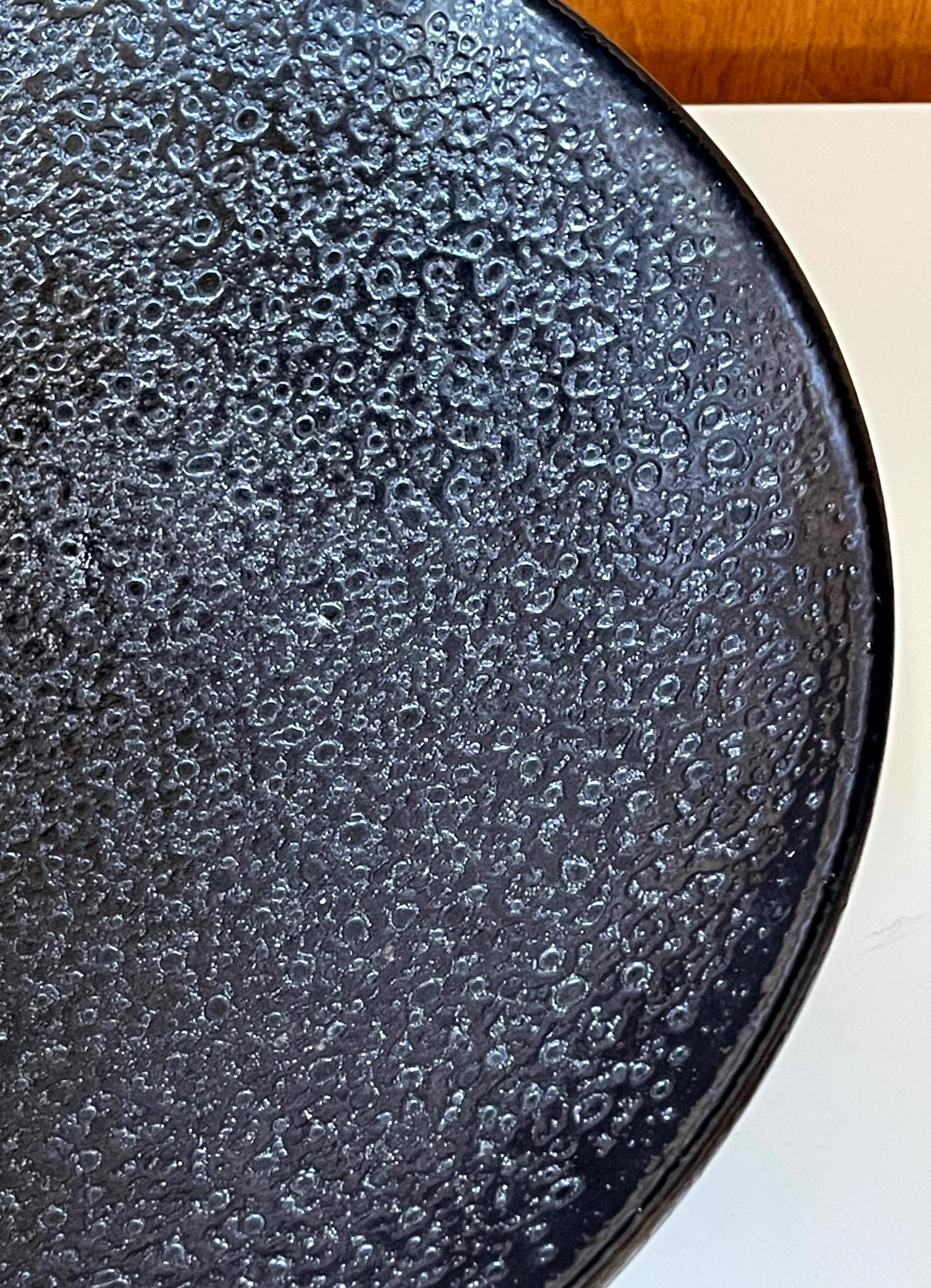 Contemporary Large Black Ceramic Bowl Centerpiece with Lava Glaze by James Lovera For Sale