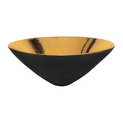 Large Black Ceramic Bowl with Polished 22k Gold Glaze Interior by Sandi Fellman