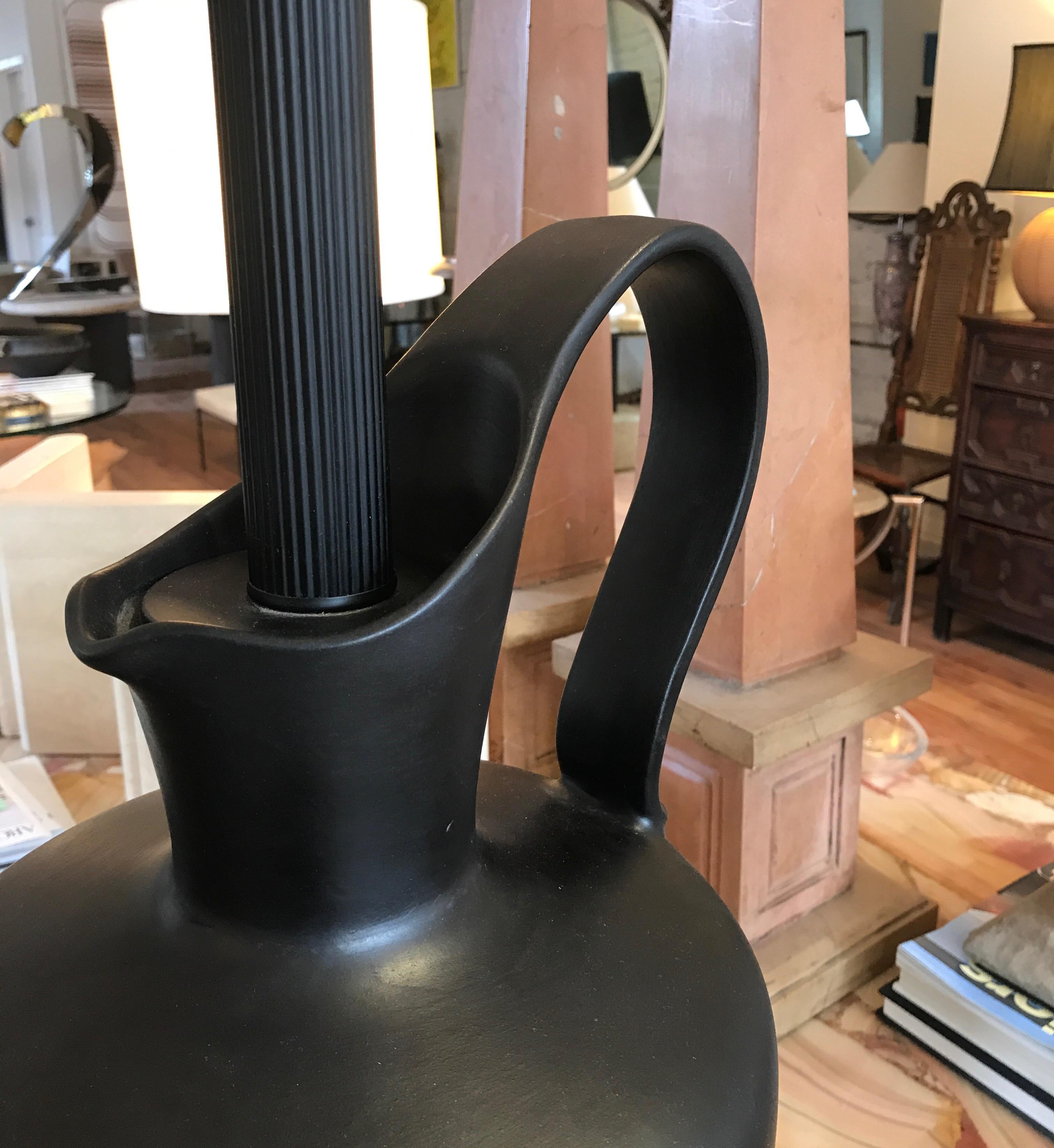Large Black Ceramic Pitcher Form Lamp	 For Sale 3