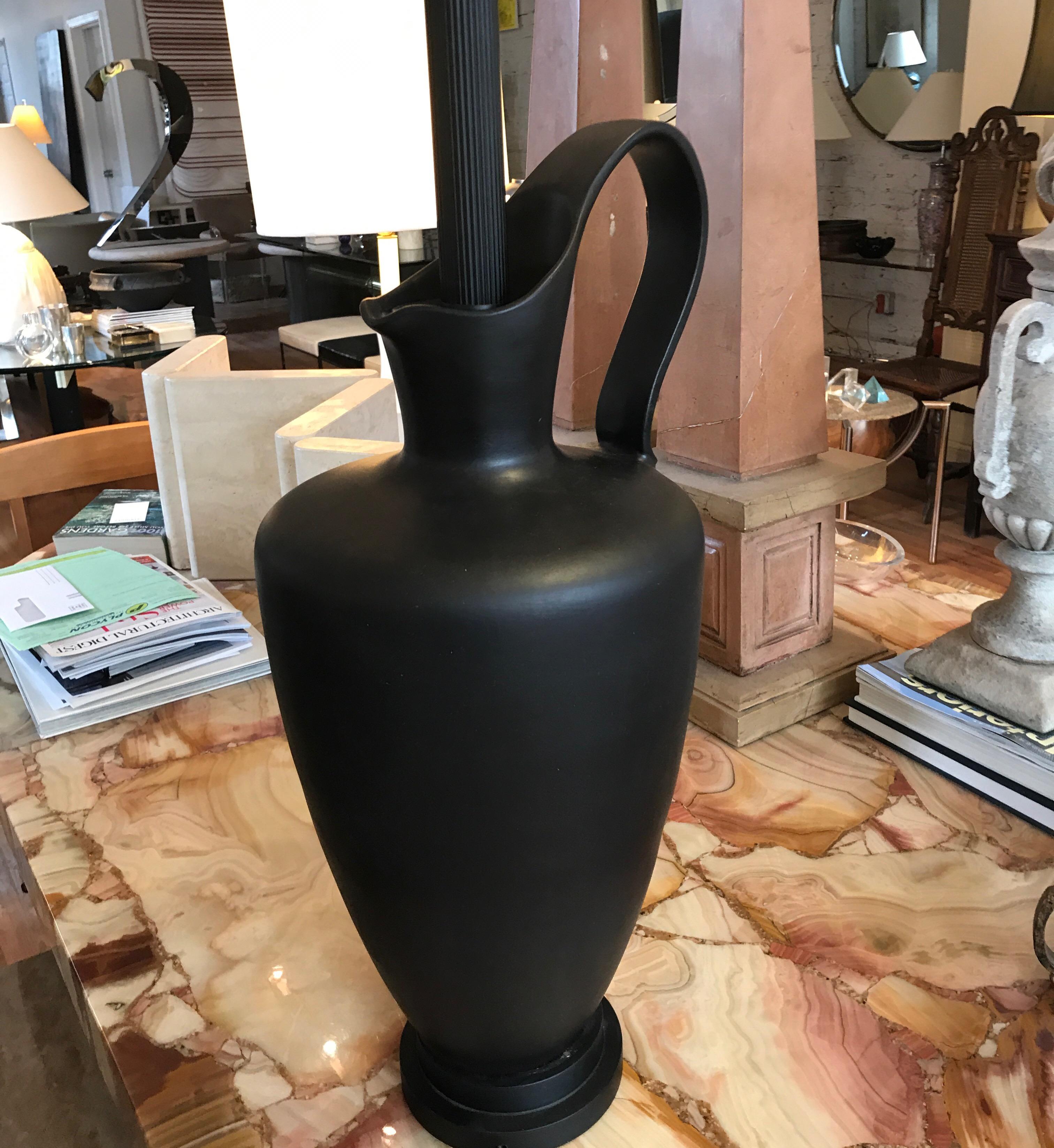 Large Black Ceramic Pitcher Form Lamp	 For Sale 4