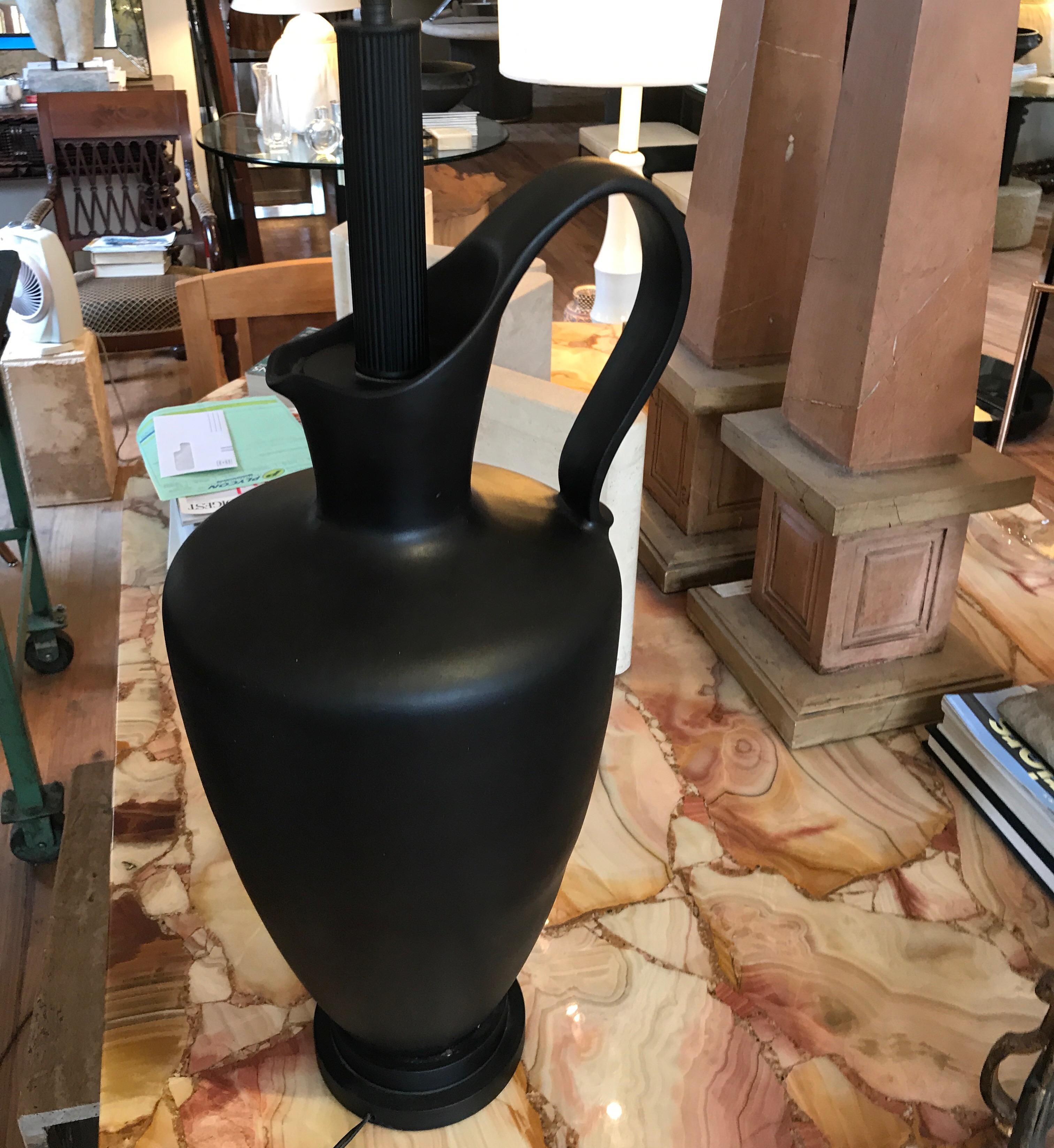 Large Black Ceramic Pitcher Form Lamp	 For Sale 5