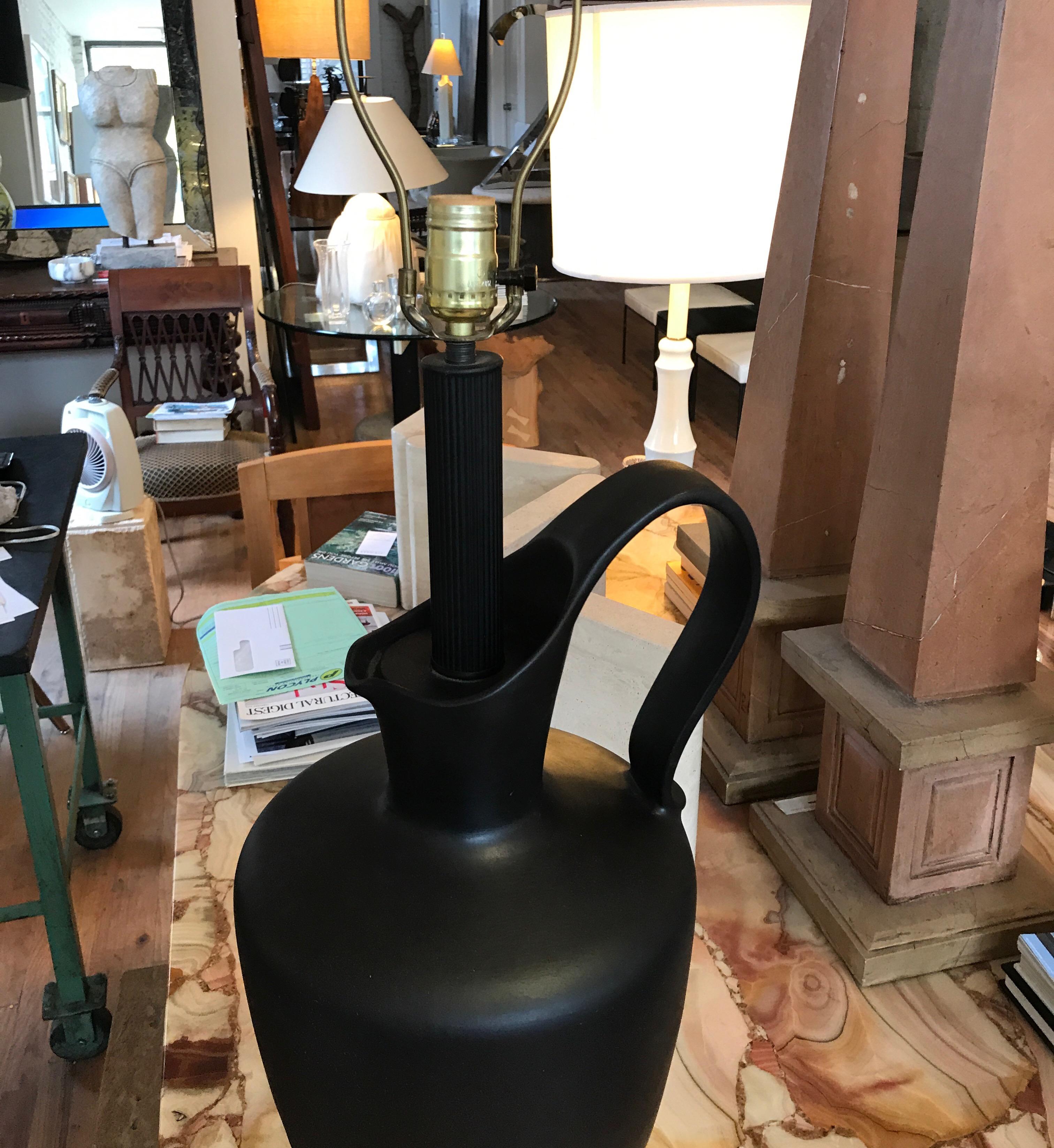 Large Black Ceramic Pitcher Form Lamp	 For Sale 6