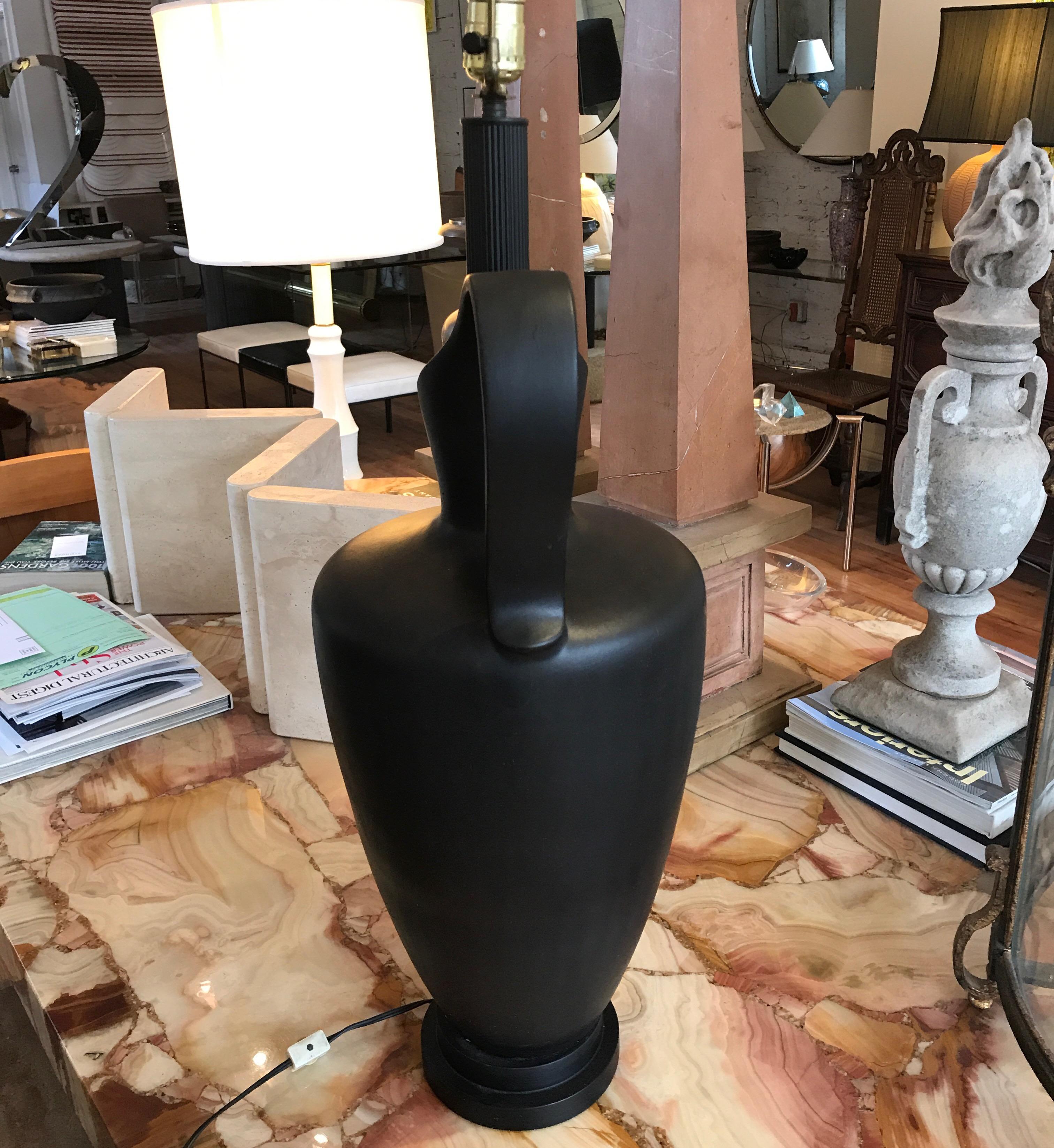 Large Black Ceramic Pitcher Form Lamp	 For Sale 7
