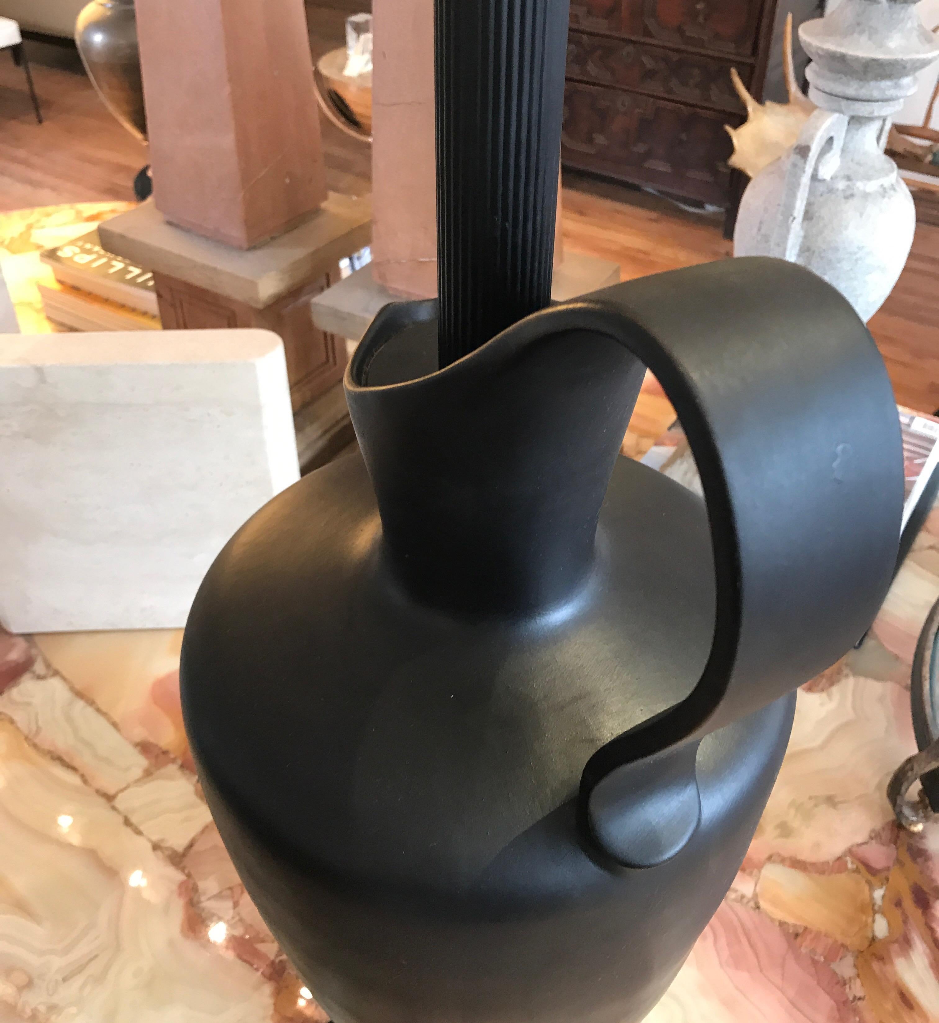 Large Black Ceramic Pitcher Form Lamp	 For Sale 13