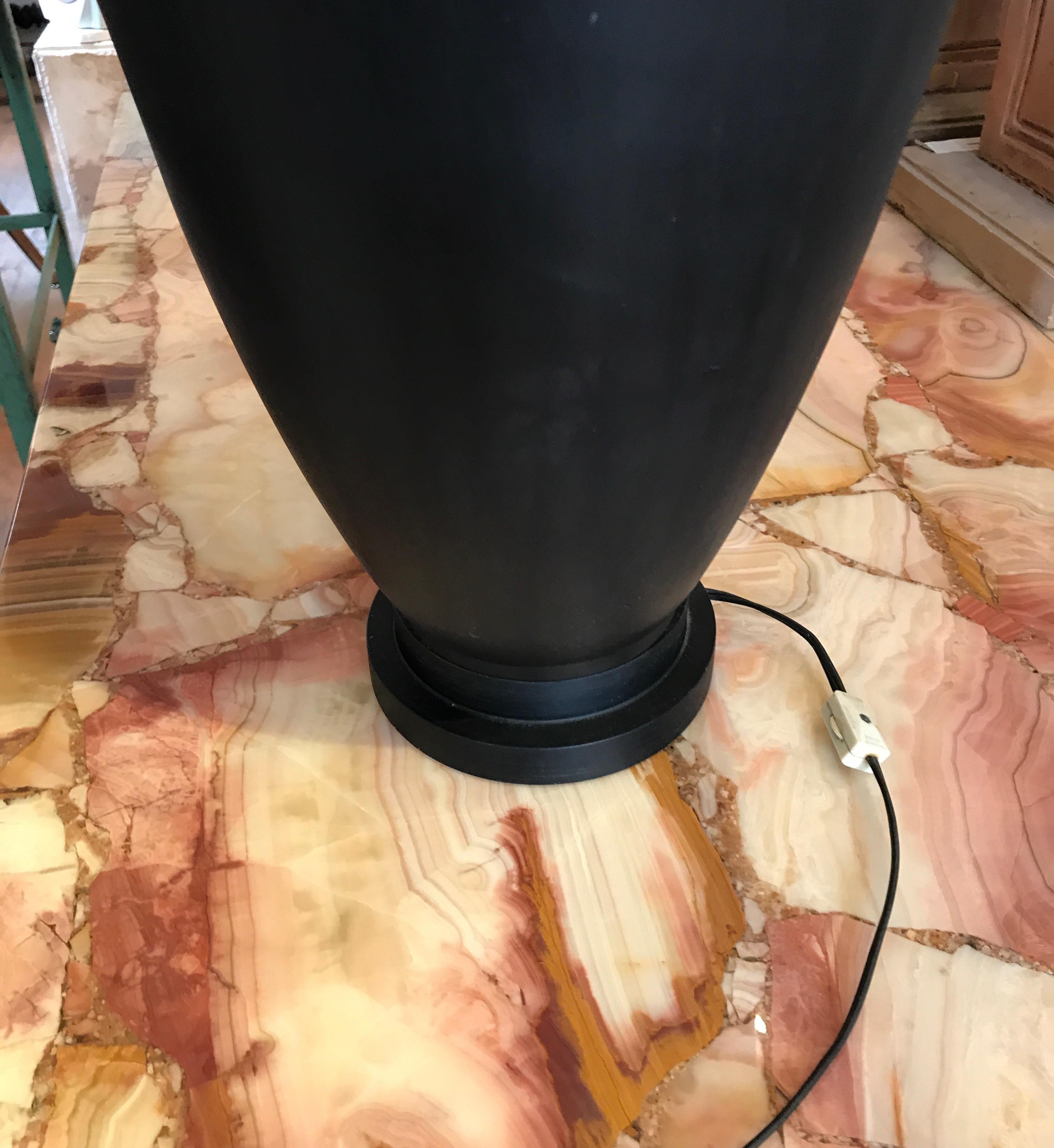 Unglazed Large Black Ceramic Pitcher Form Lamp	 For Sale