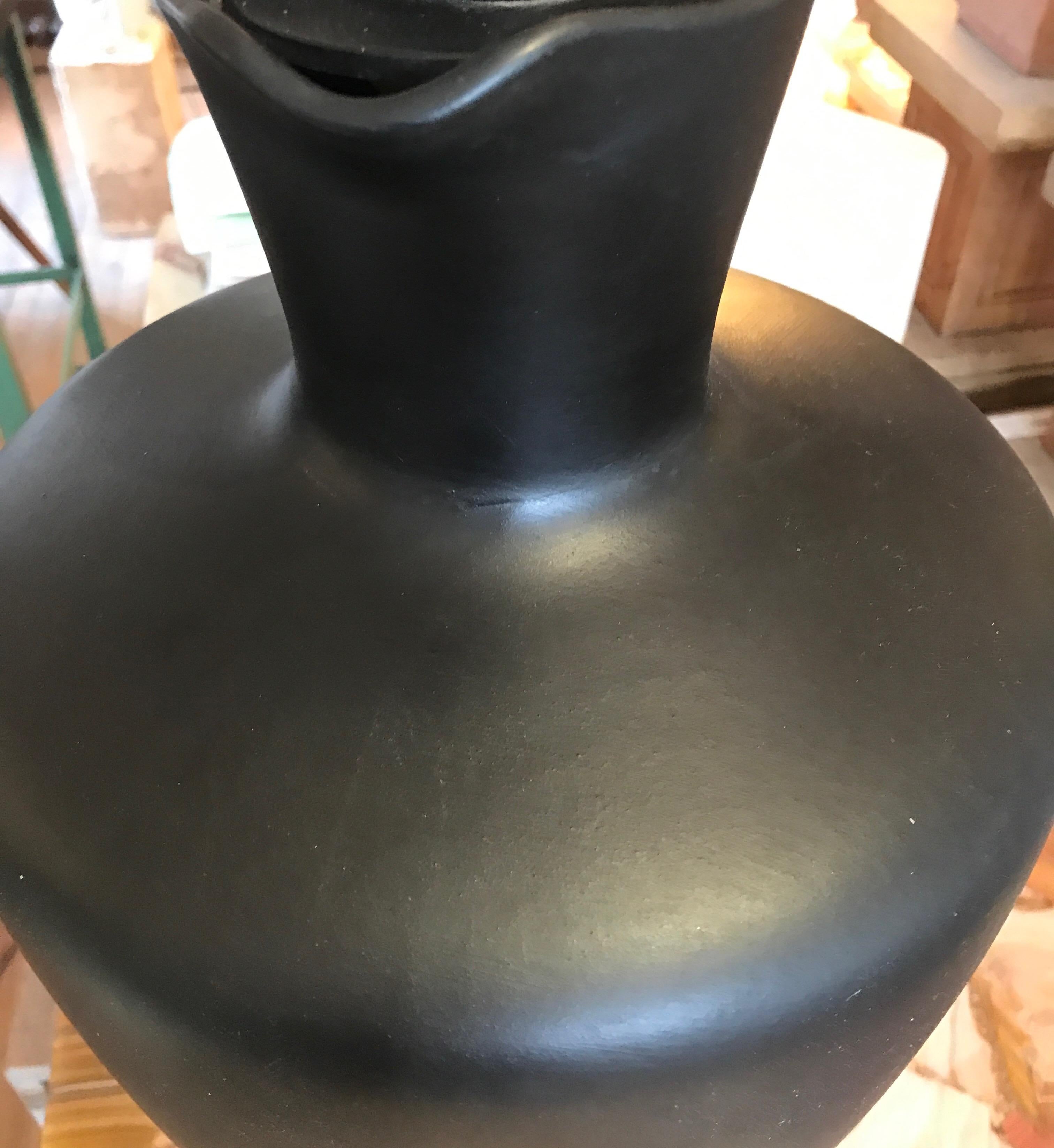 Large Black Ceramic Pitcher Form Lamp	 For Sale 1