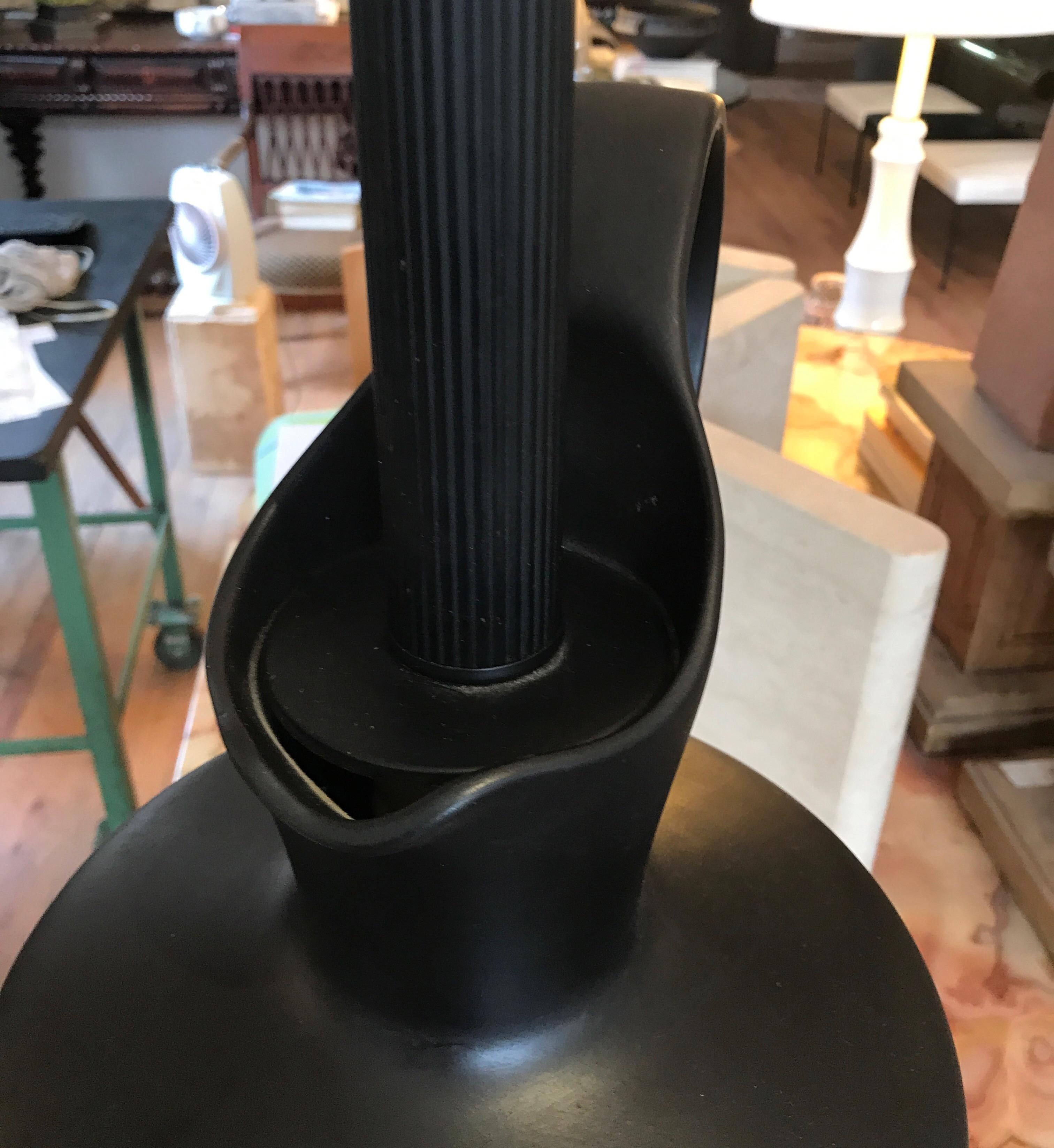 Large Black Ceramic Pitcher Form Lamp	 For Sale 2