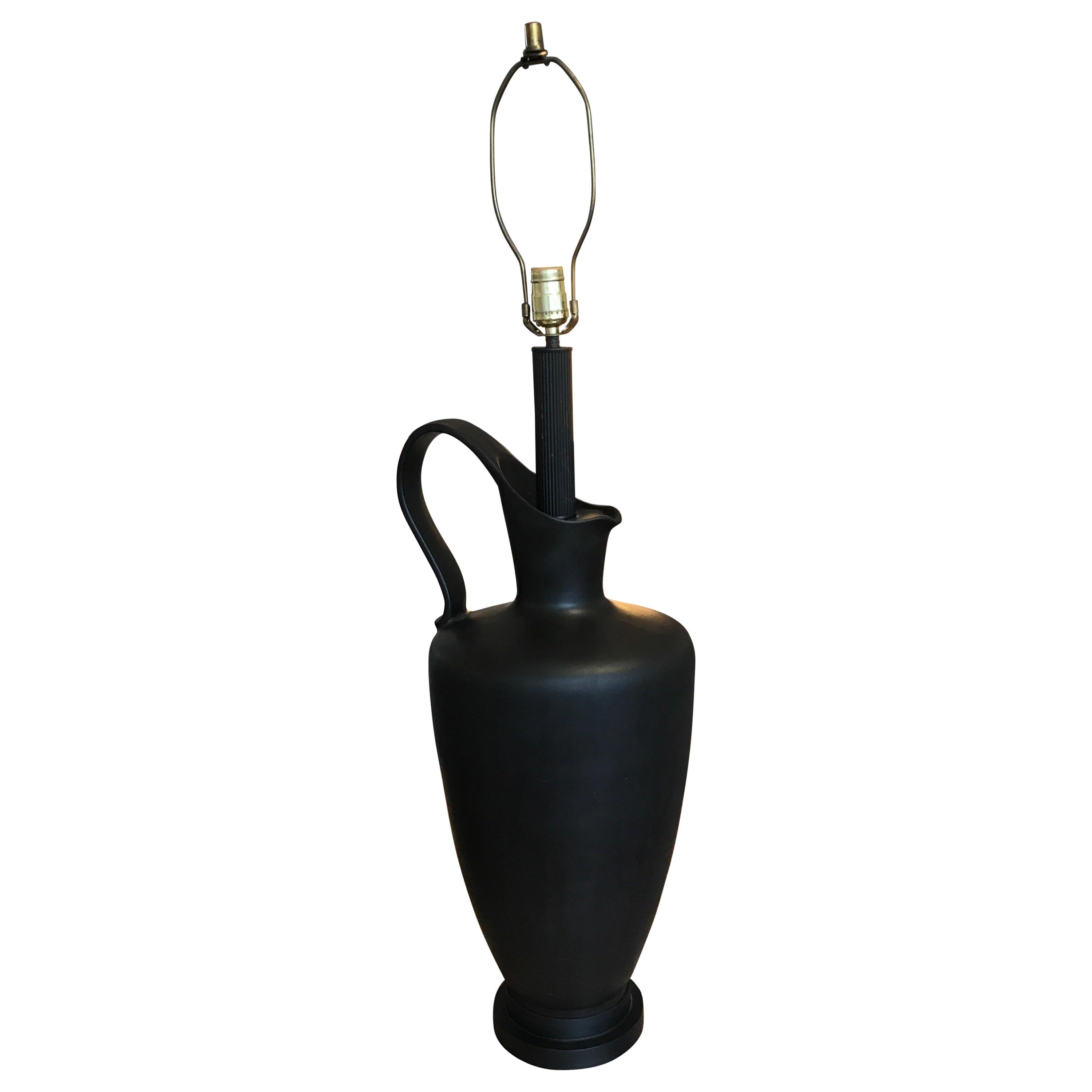 Large Black Ceramic Pitcher Form Lamp	 For Sale