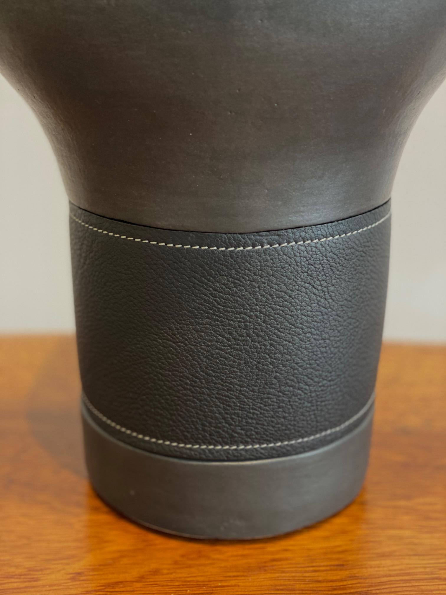 Contemporary Large Black Ceramic Sculpture Vase 