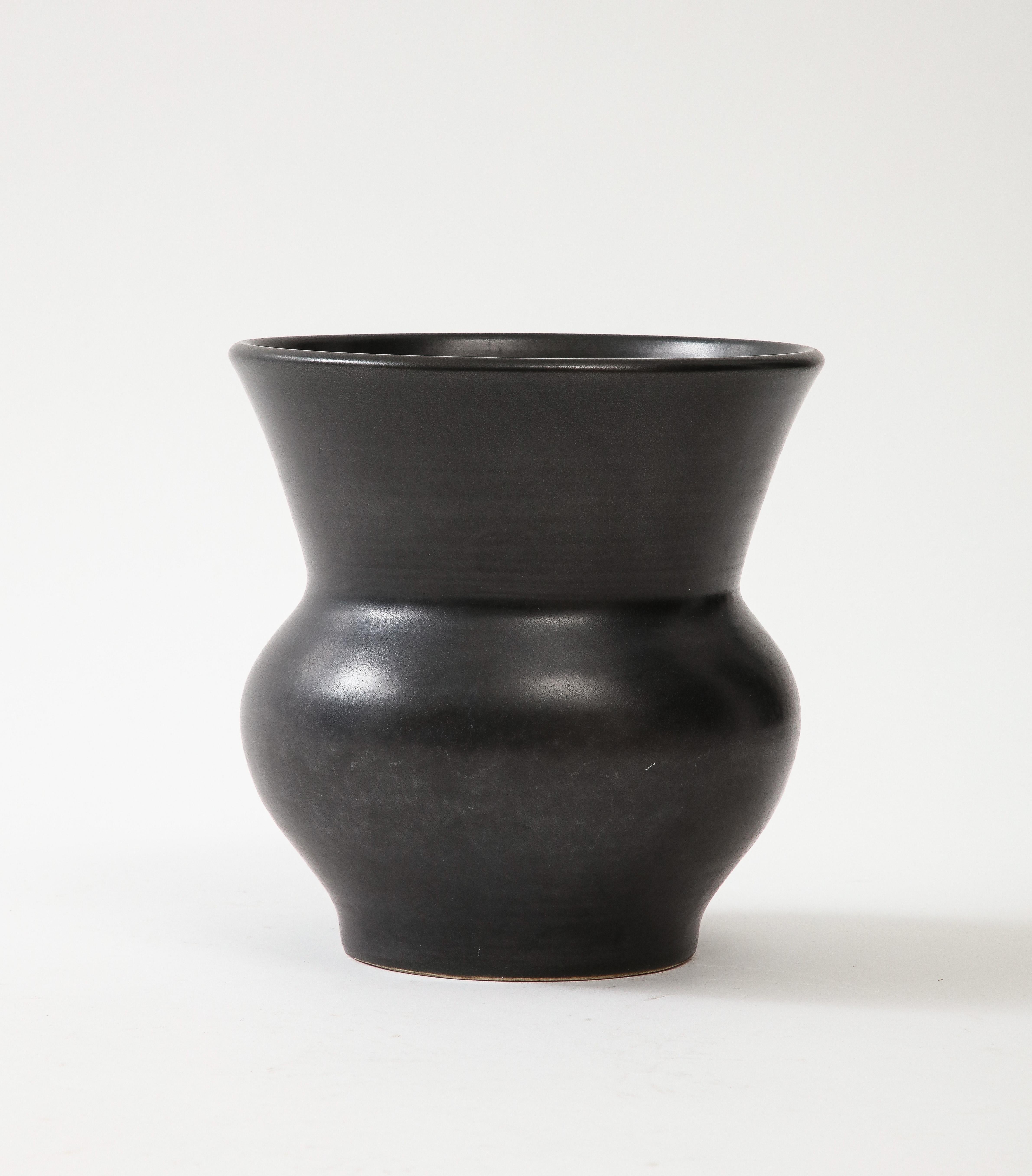Mid-Century Modern Large Black Ceramic Vase, France, c. 1960, numbered For Sale