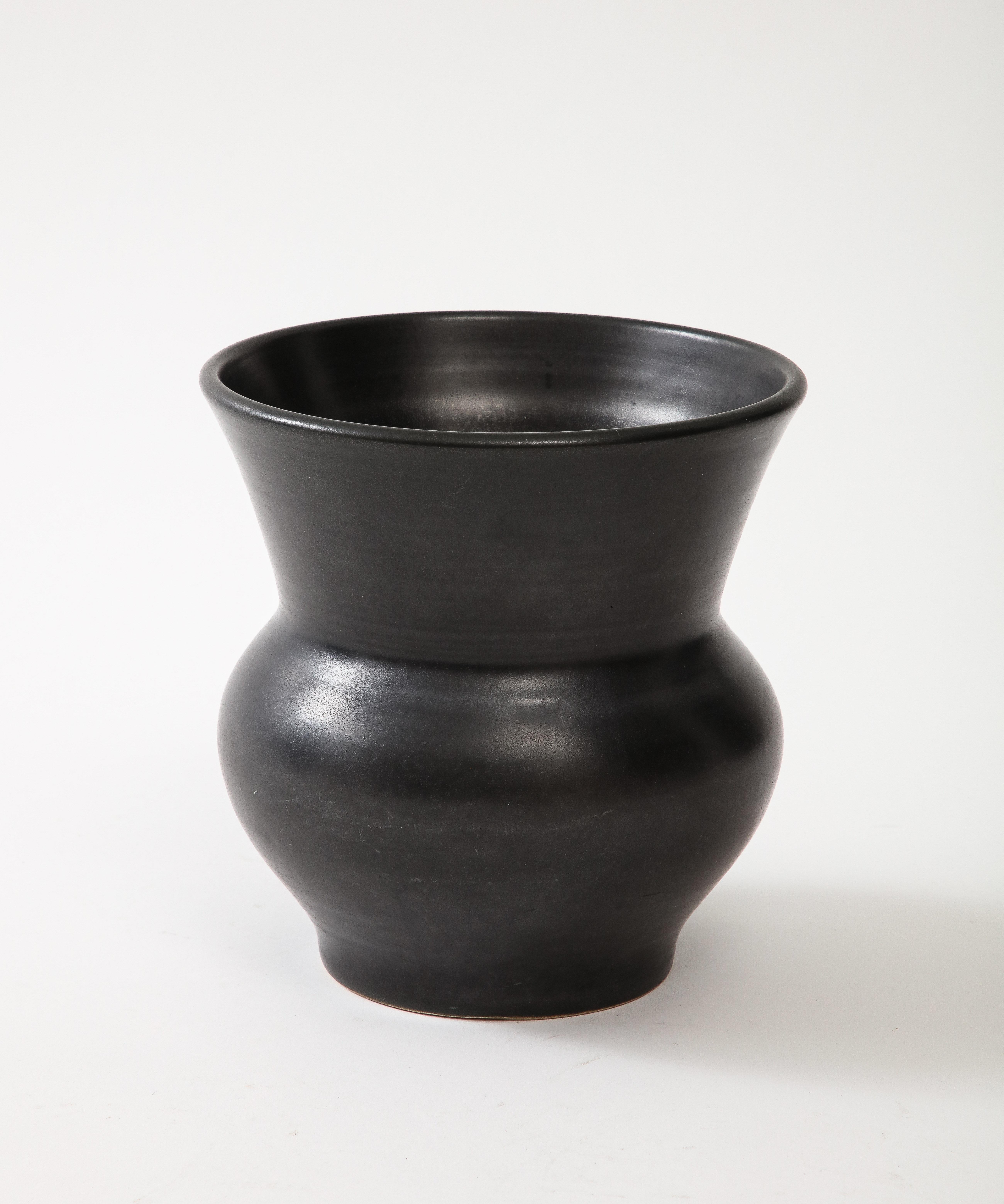Large Black Ceramic Vase, France, c. 1960, numbered In Good Condition For Sale In Brooklyn, NY