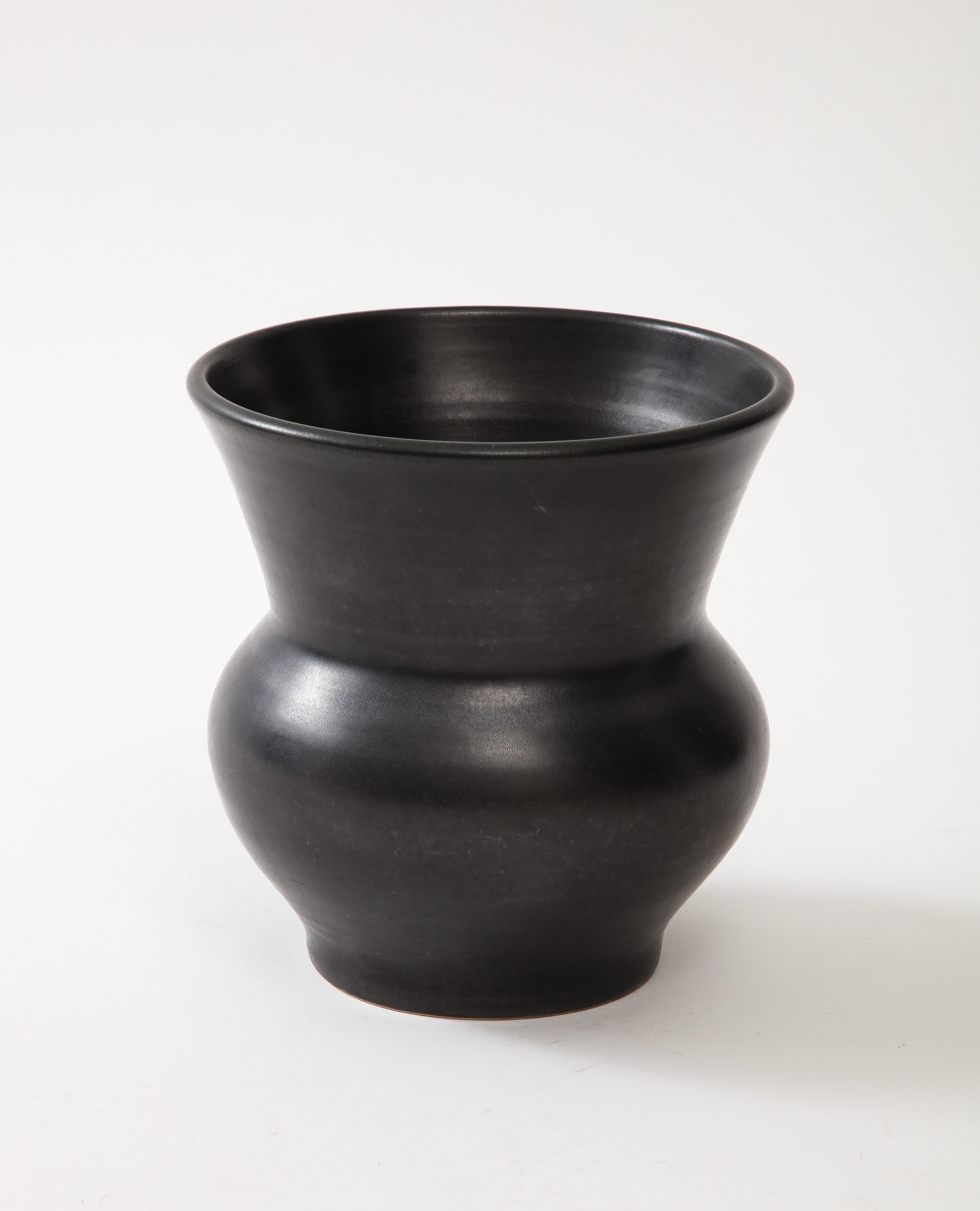 Mid-20th Century Large Black Ceramic Vase, France, c. 1960, numbered For Sale