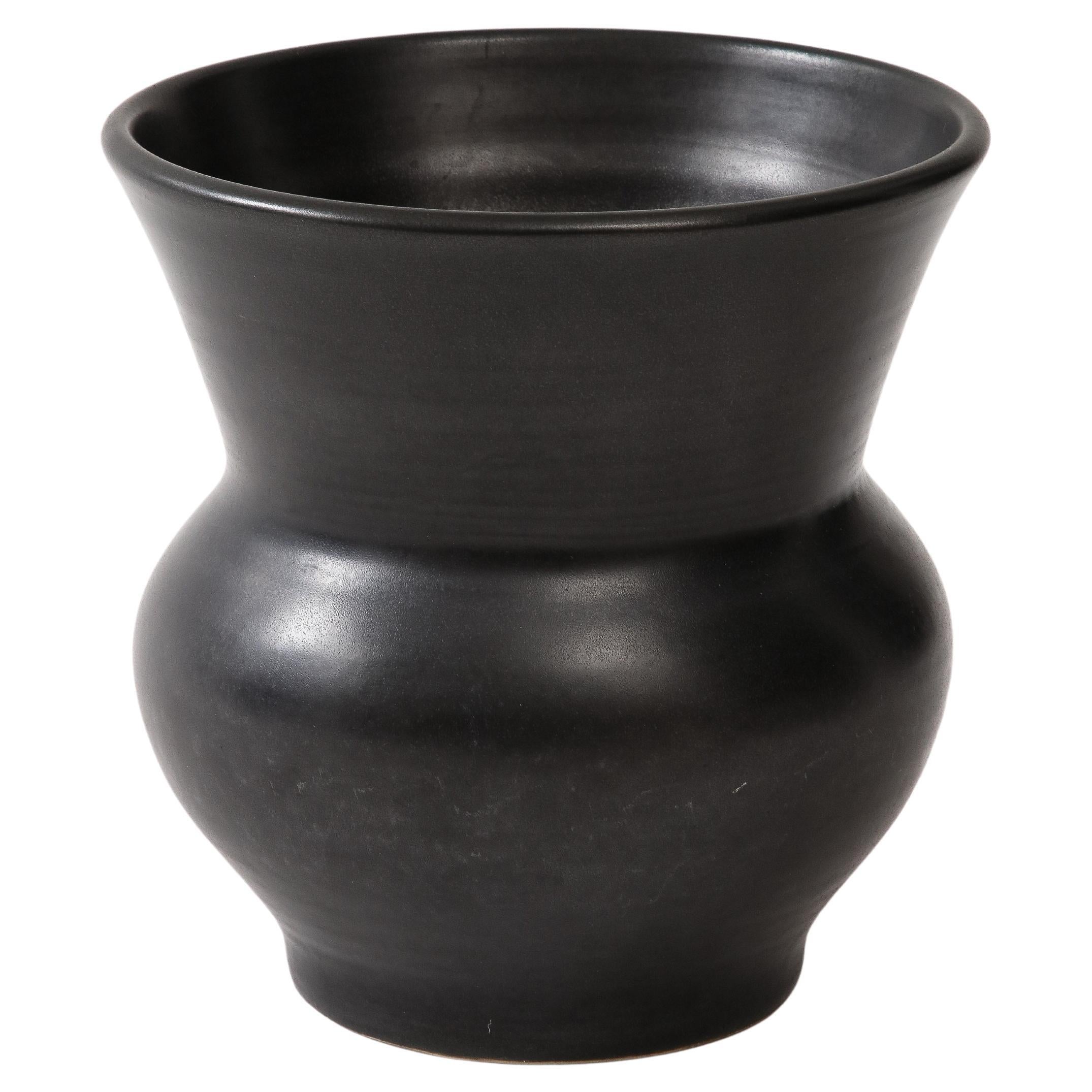 Large Black Ceramic Vase, France, c. 1960, numbered For Sale