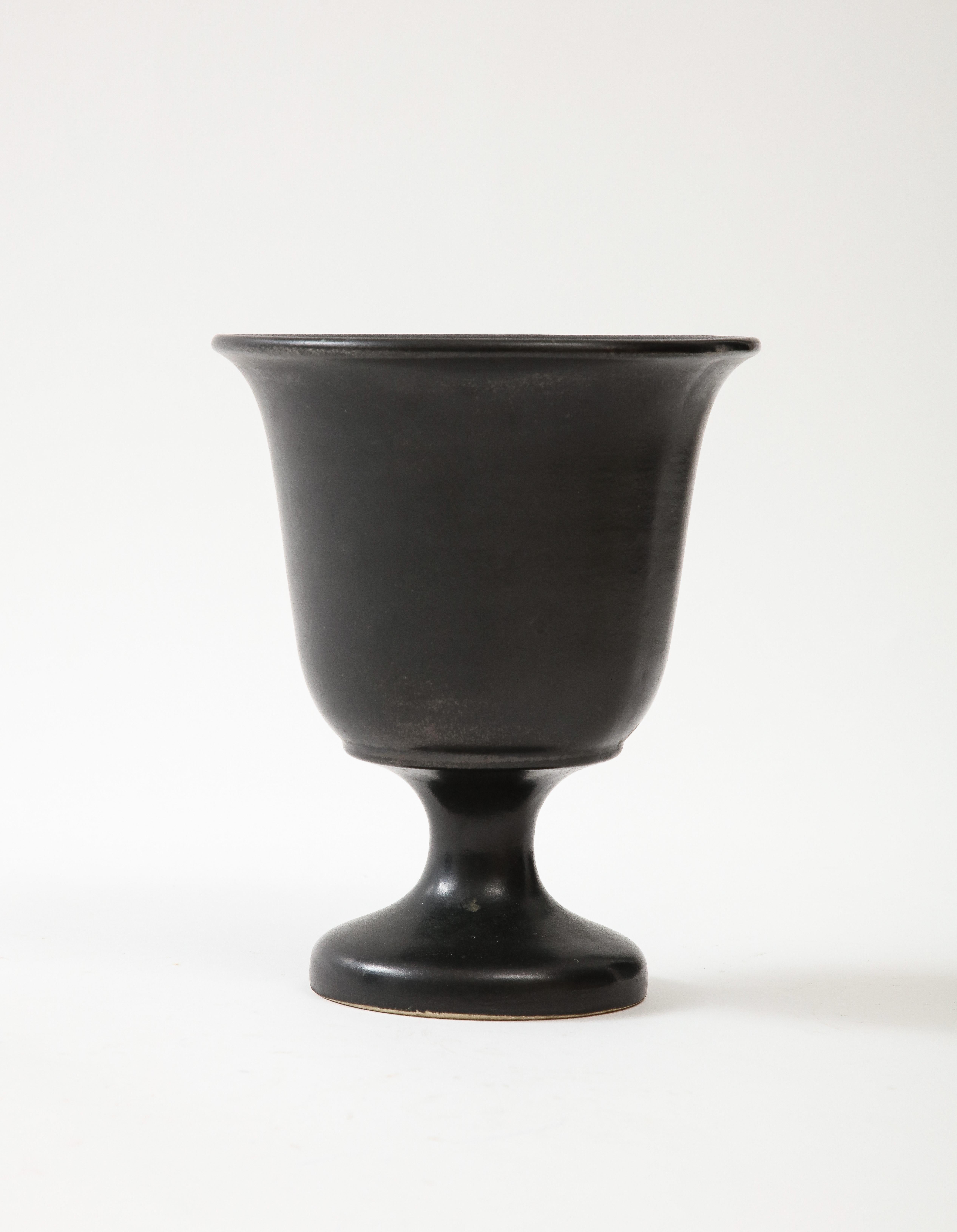 Mid-Century Modern Large Black Chalice Vase, France, c, 1960 signed ‘Chambord’ For Sale