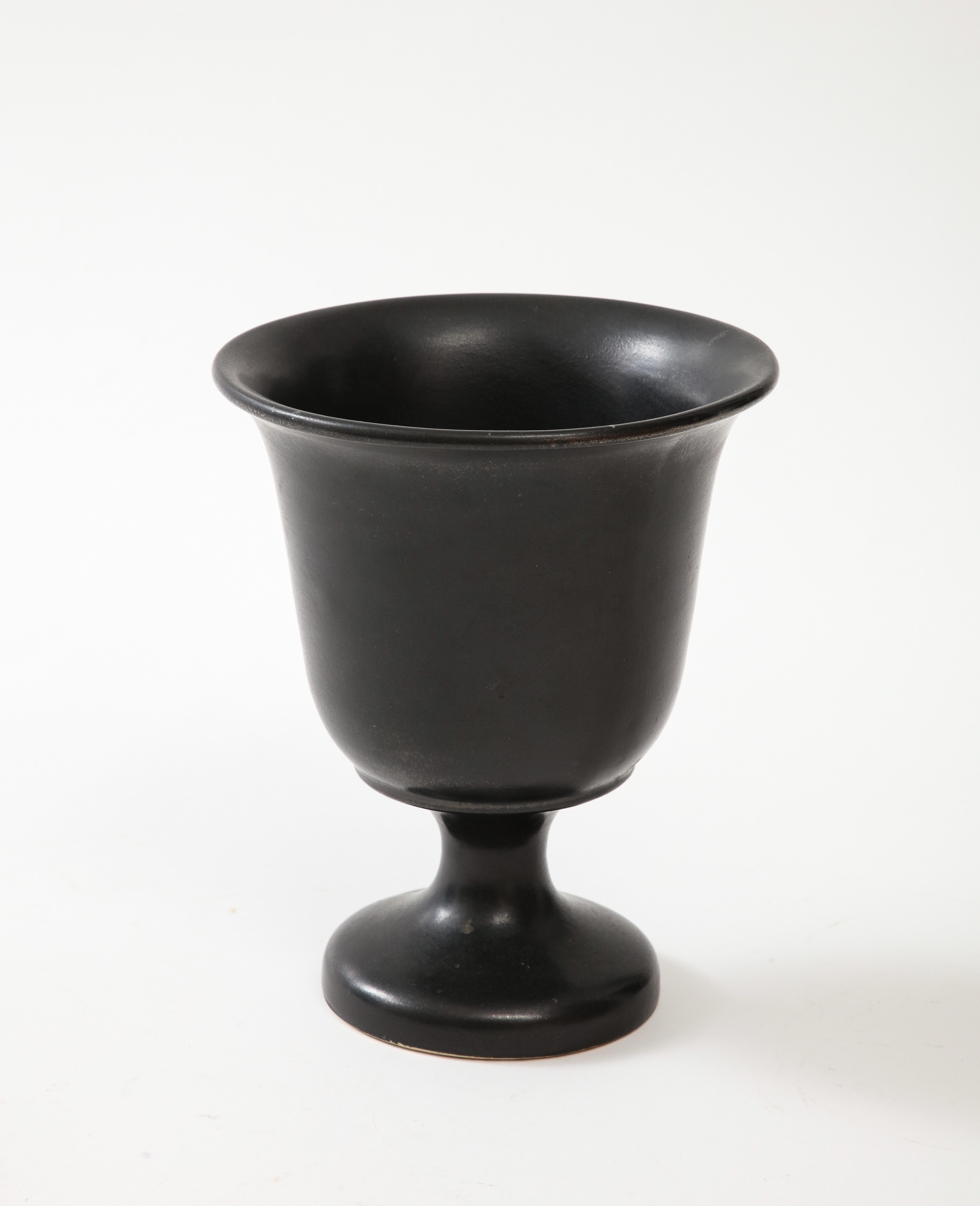 French Large Black Chalice Vase, France, c, 1960 signed ‘Chambord’ For Sale