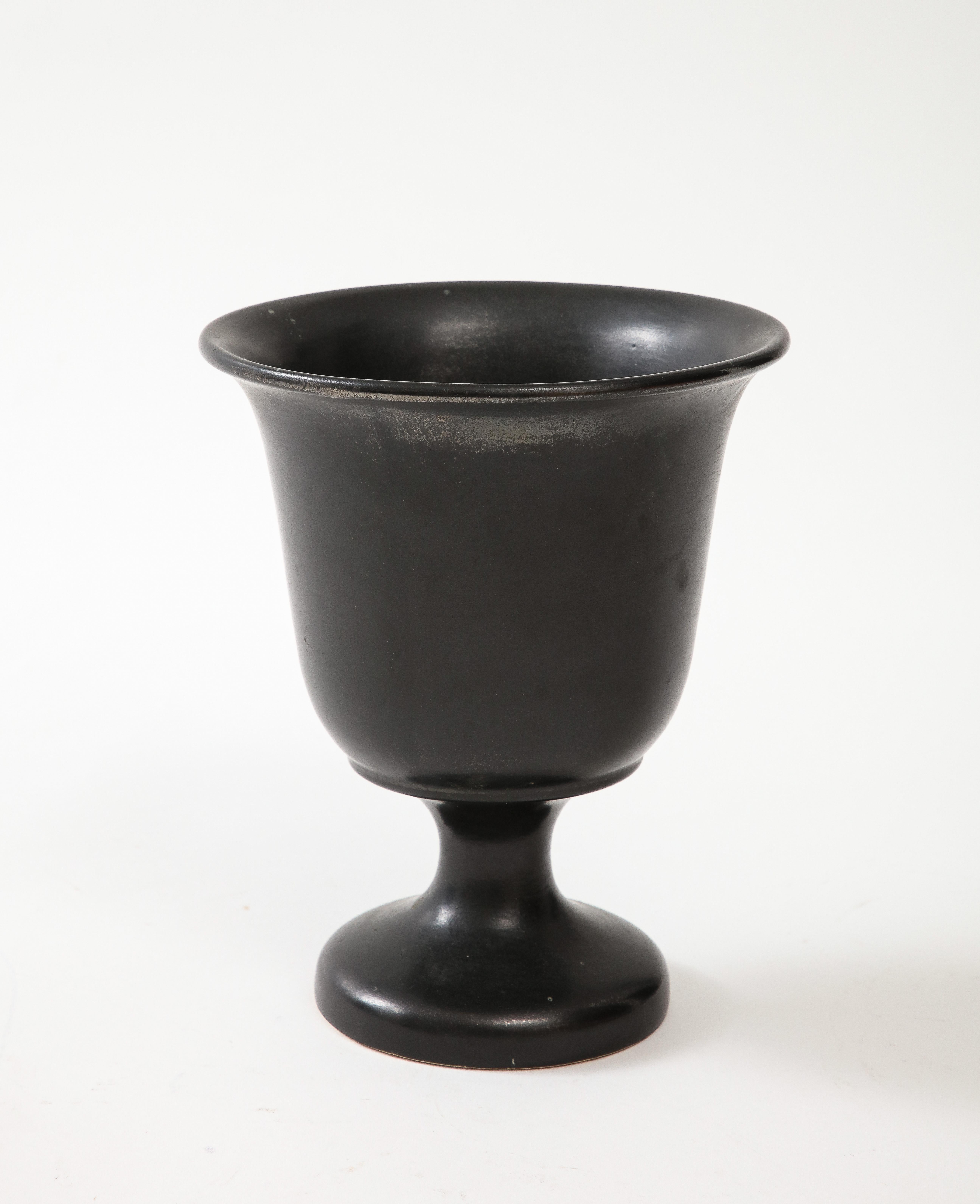 Large Black Chalice Vase, France, c, 1960 signed ‘Chambord’ In Good Condition For Sale In Brooklyn, NY