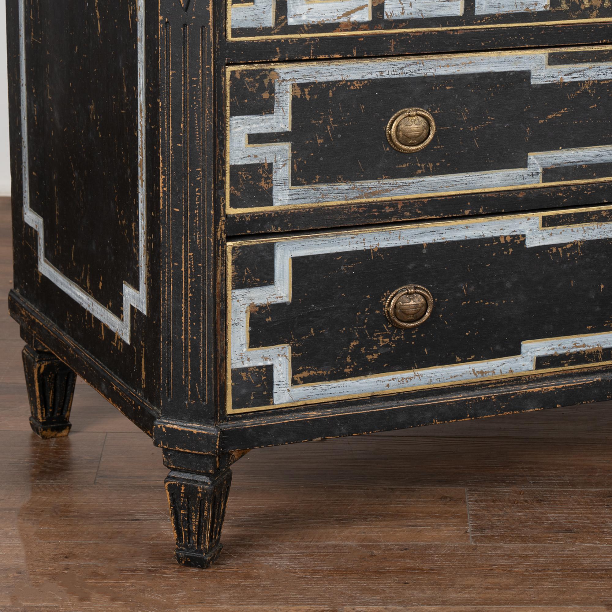19th Century Large Black Chest of Drawers with Griffins in Gold, Sweden, circa 1840-60 For Sale