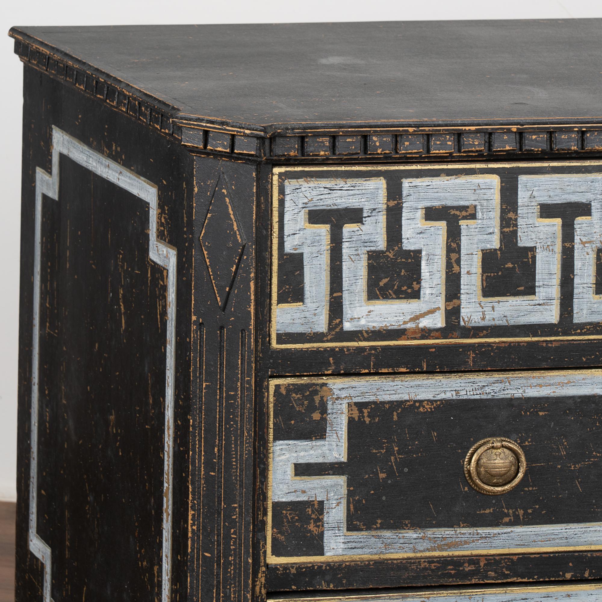 Pine Large Black Chest of Drawers with Griffins in Gold, Sweden, circa 1840-60 For Sale