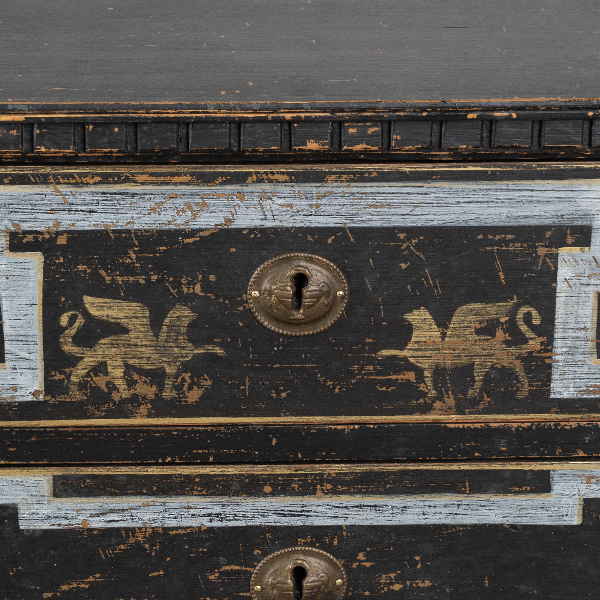 Large Black Chest of Drawers with Griffins in Gold, Sweden, circa 1840-60 For Sale 2