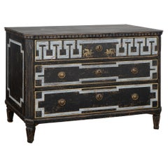 Antique Large Black Chest of Drawers with Griffins in Gold, Sweden, circa 1840-60