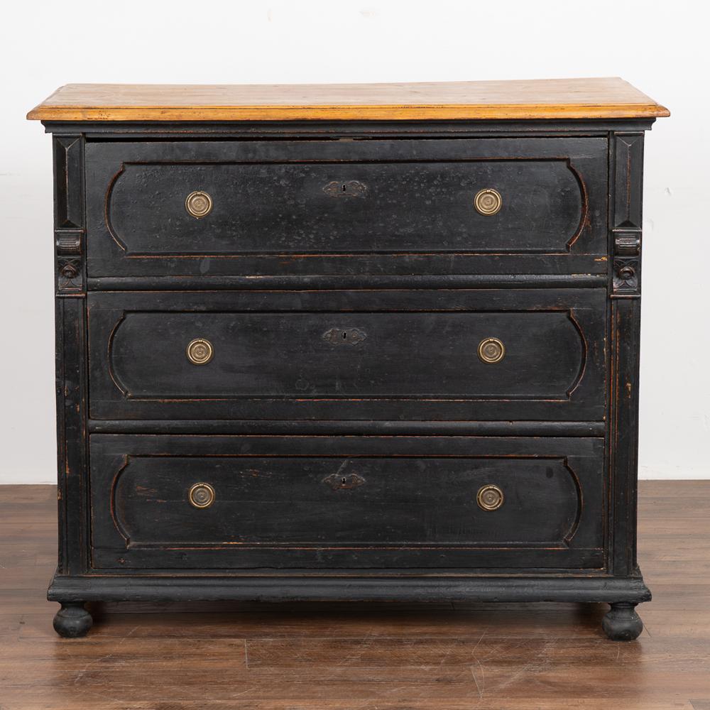 Country Large Black Chest of Three Drawers from Hungary, circa 1880