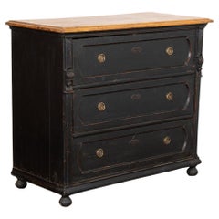 Antique Large Black Chest of Three Drawers from Hungary, circa 1880