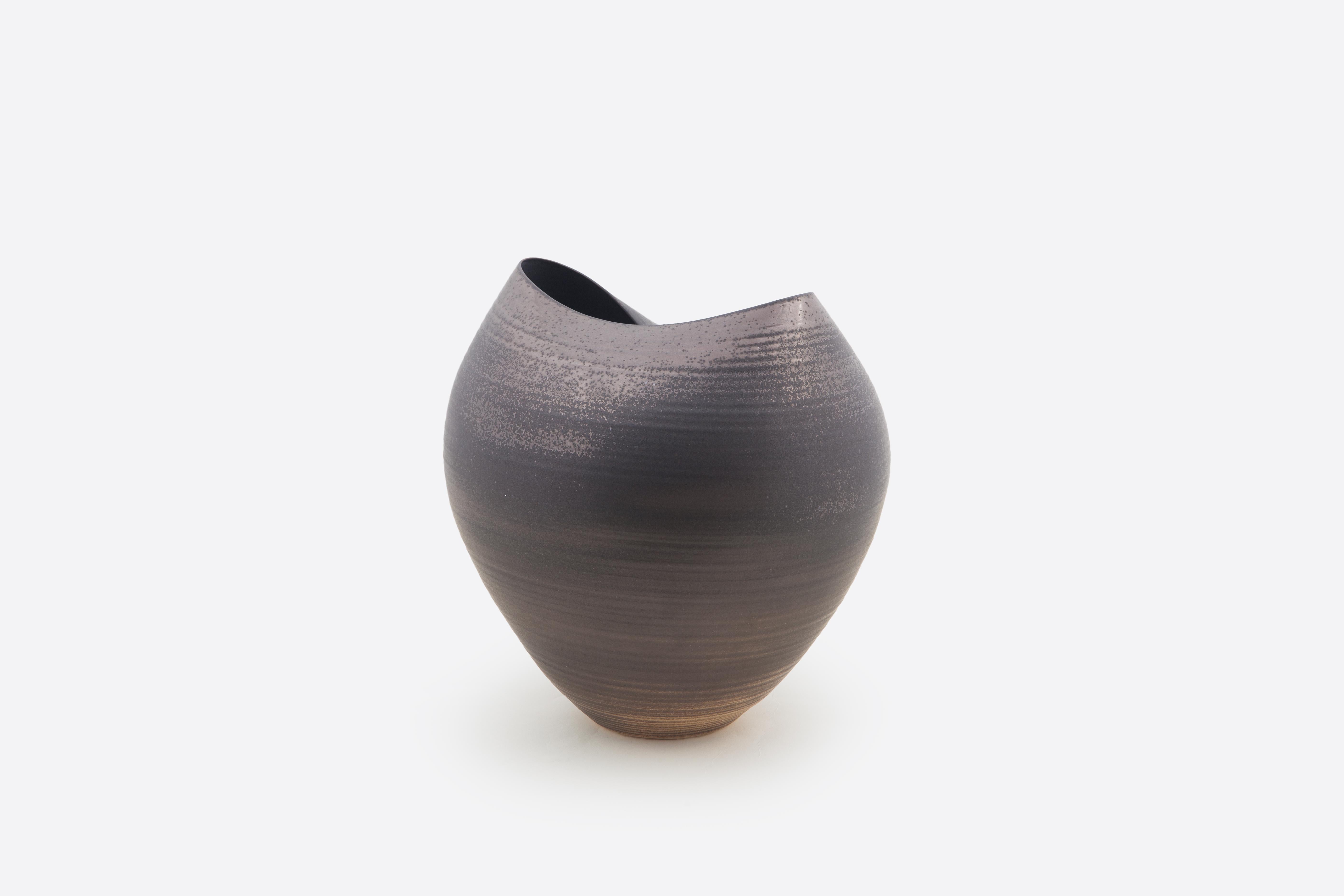 Organic Modern Large Black Collapsed Form, Vase, Interior Sculpture or Vessel, Objet D'Art