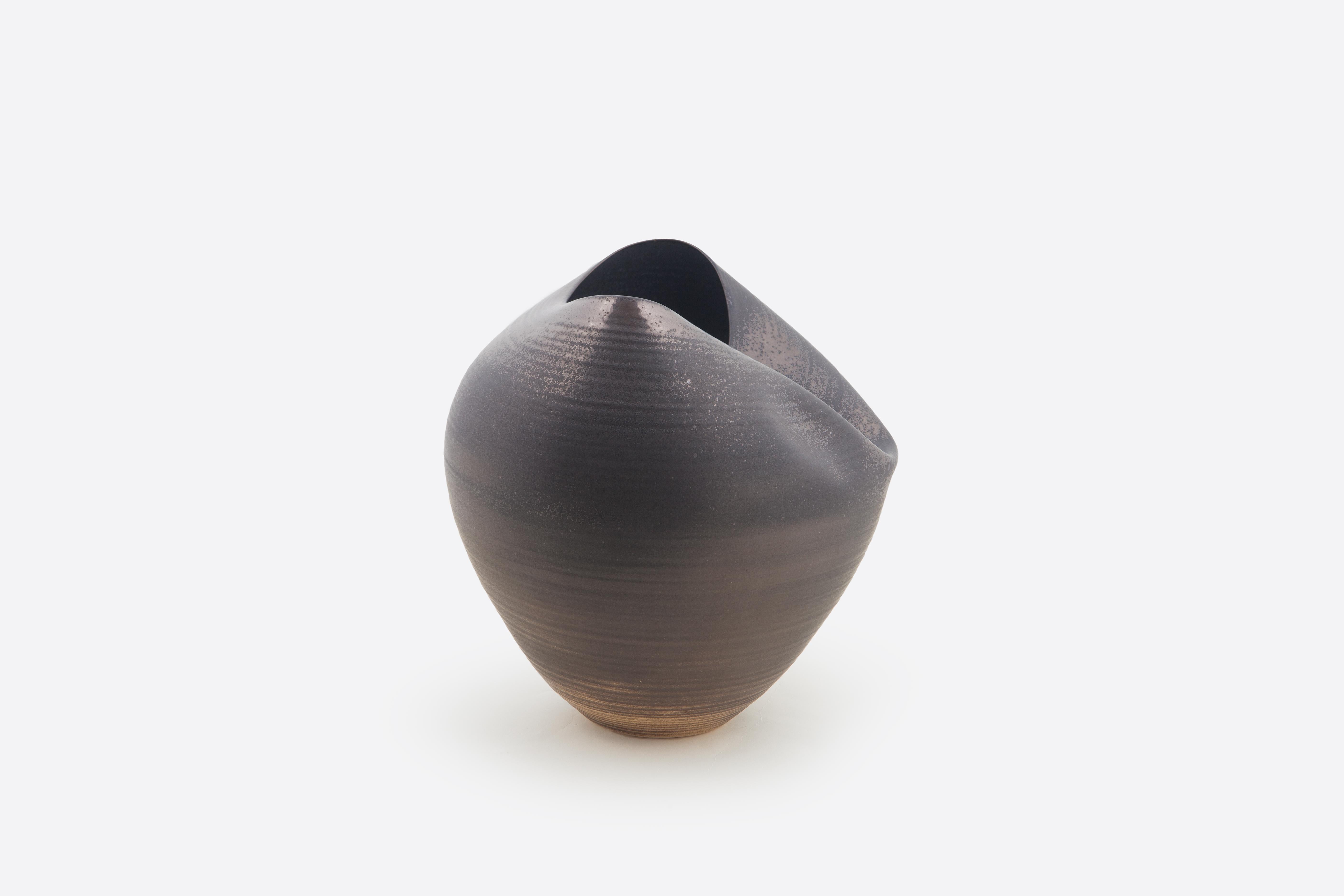 Spanish Large Black Collapsed Form, Vase, Interior Sculpture or Vessel, Objet D'Art