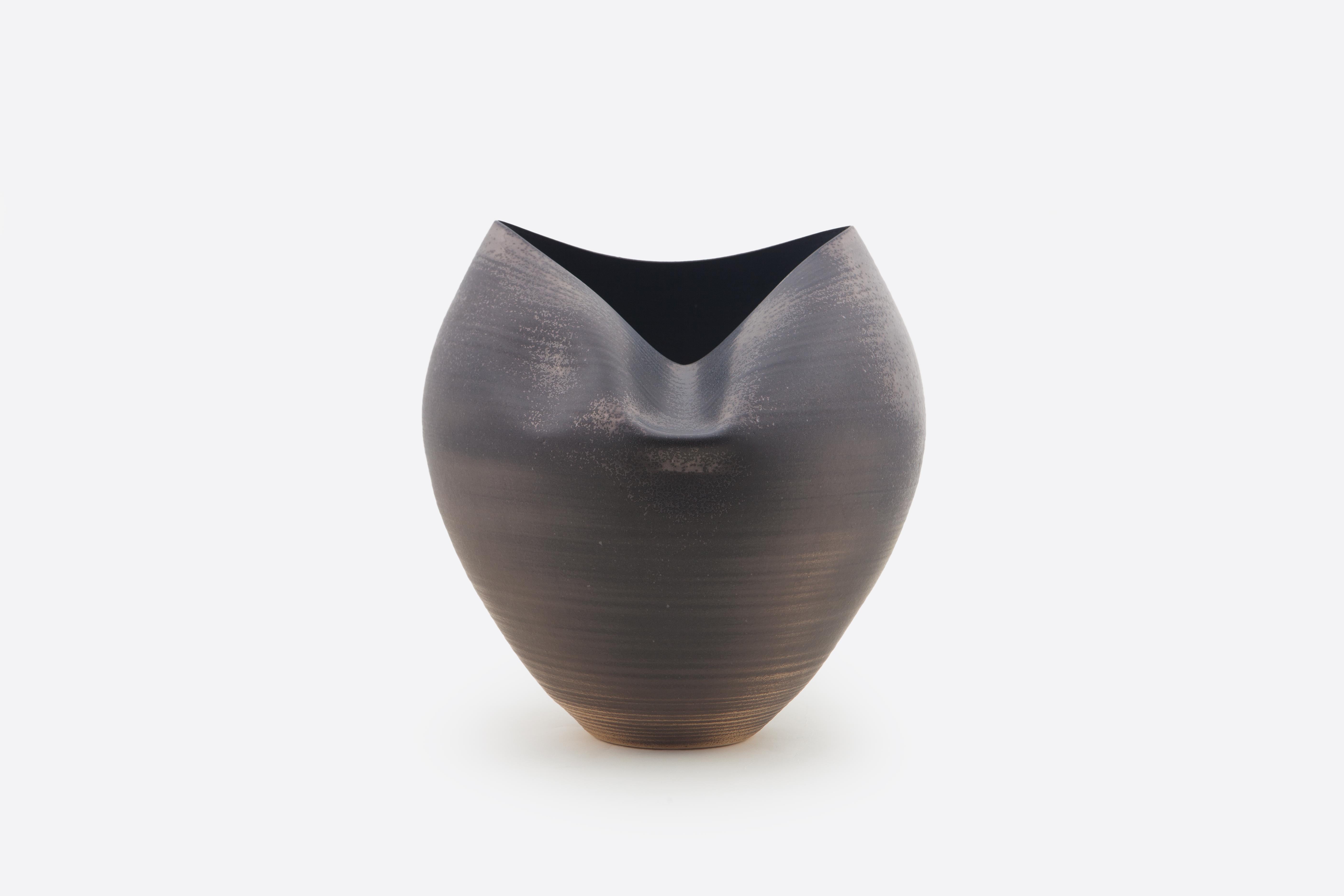 Large Black Collapsed Form, Vase, Interior Sculpture or Vessel, Objet D'Art In New Condition In London, GB