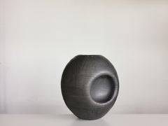 Large Black Concave Planetary Form, Vase, Interior Sculpture, Objet D'Art