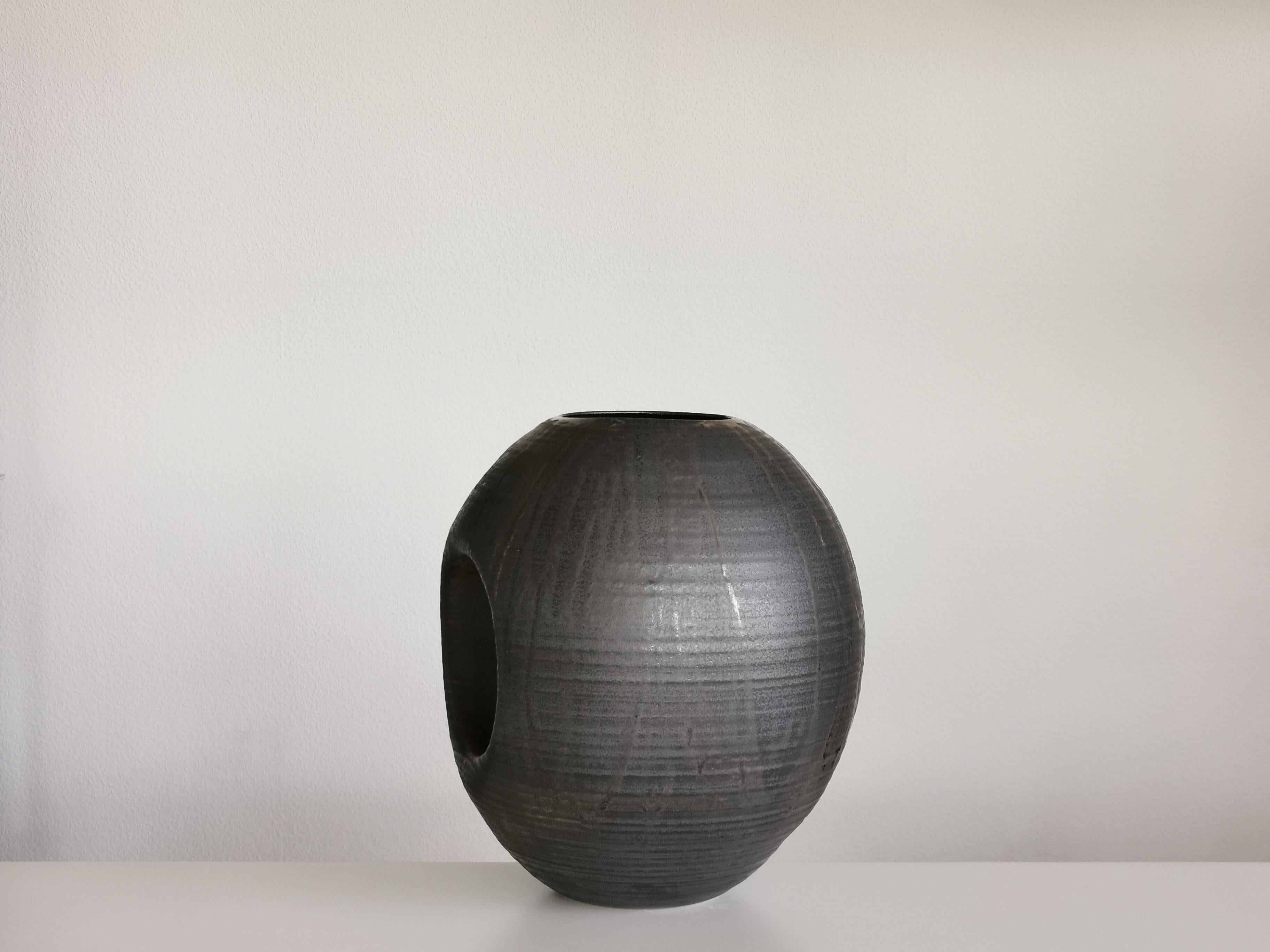 Large Black Concave Planetary Form, Vase, Interior Sculpture, Objet D'Art In New Condition For Sale In London, GB