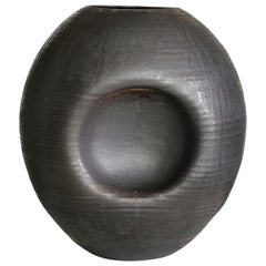Large Black Concave Planetary Form, Vase, Interior Sculpture, Objet D'Art