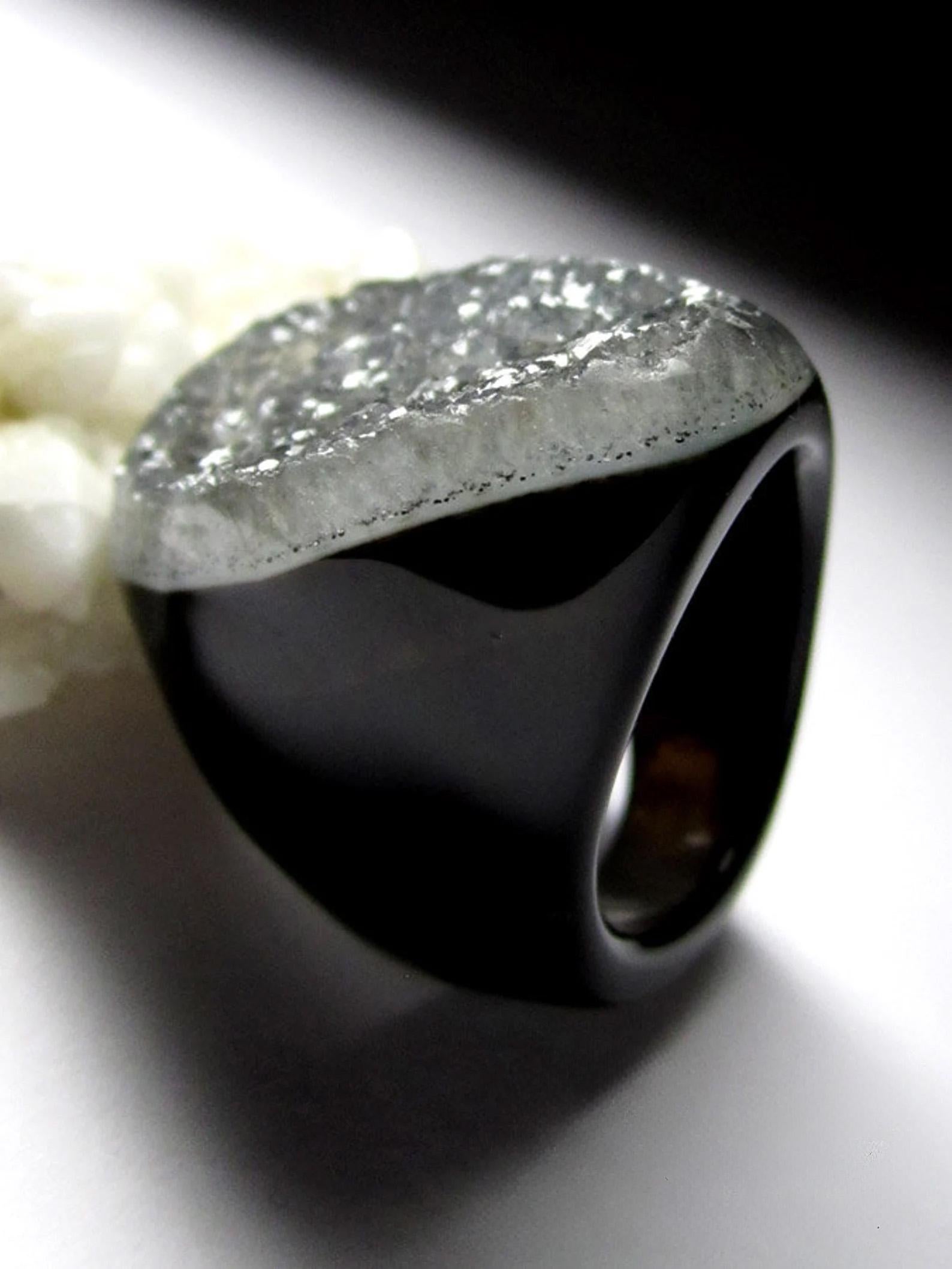 Big Black Druzy Agate Quartz Crystals Ring Chalcedony Natural Brazilian Gemstone For Sale 2
