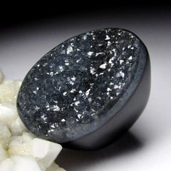 Big Black Druzy Agate Quartz Crystals Ring Chalcedony Natural Brazilian Gemstone