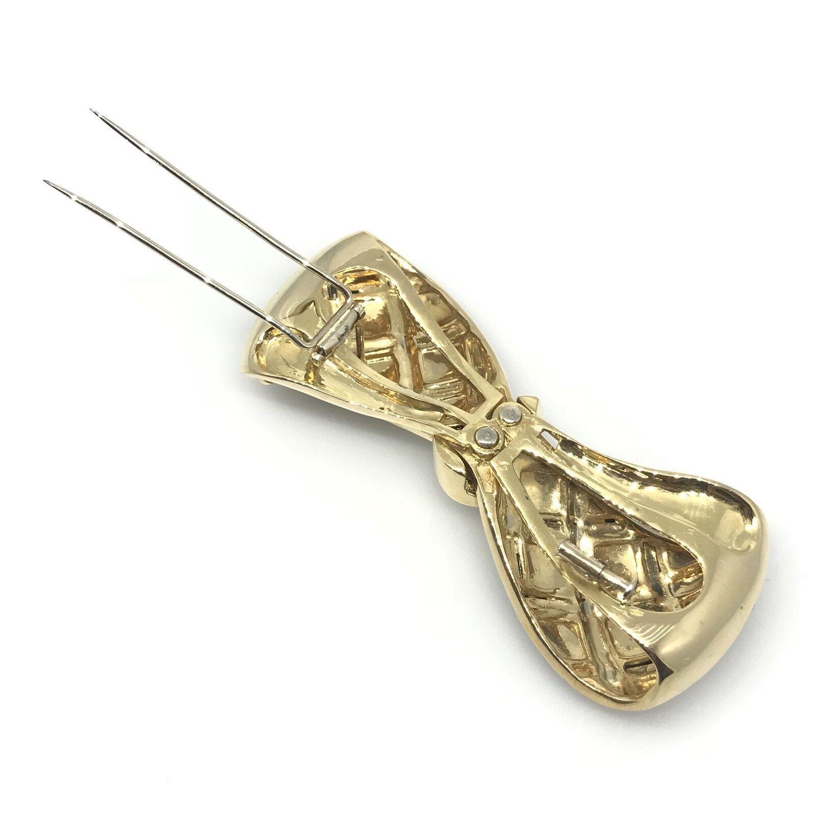 Broche en or jaune 18k avec nœud en émail noir et diamants en vente 2