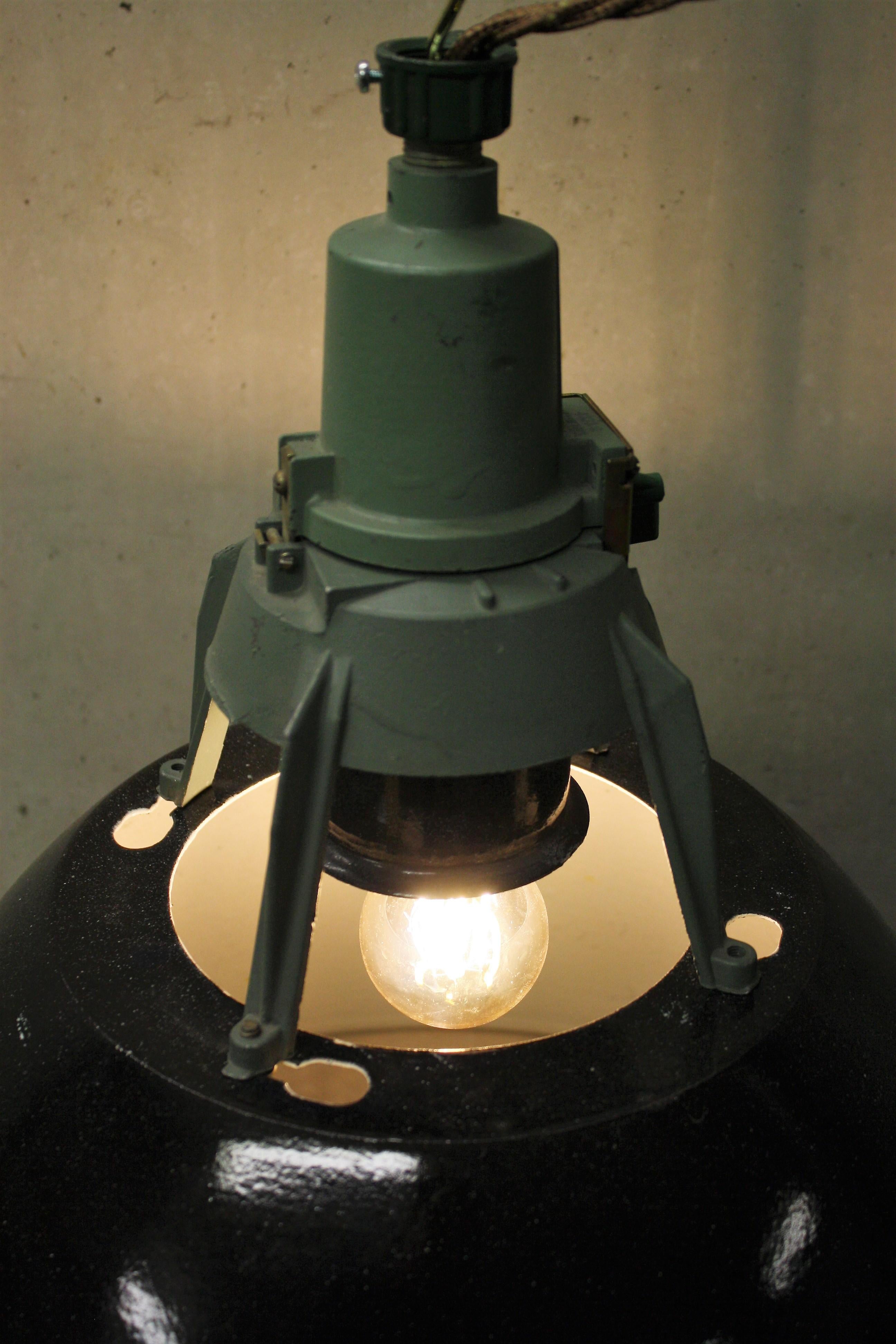 Mid-20th Century Large Black Enamel Factory Lights