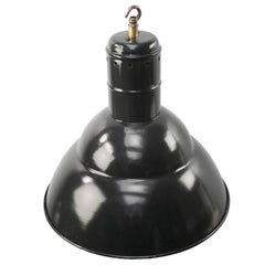 Large Black Enamel French Vintage Industrial Pendant Light