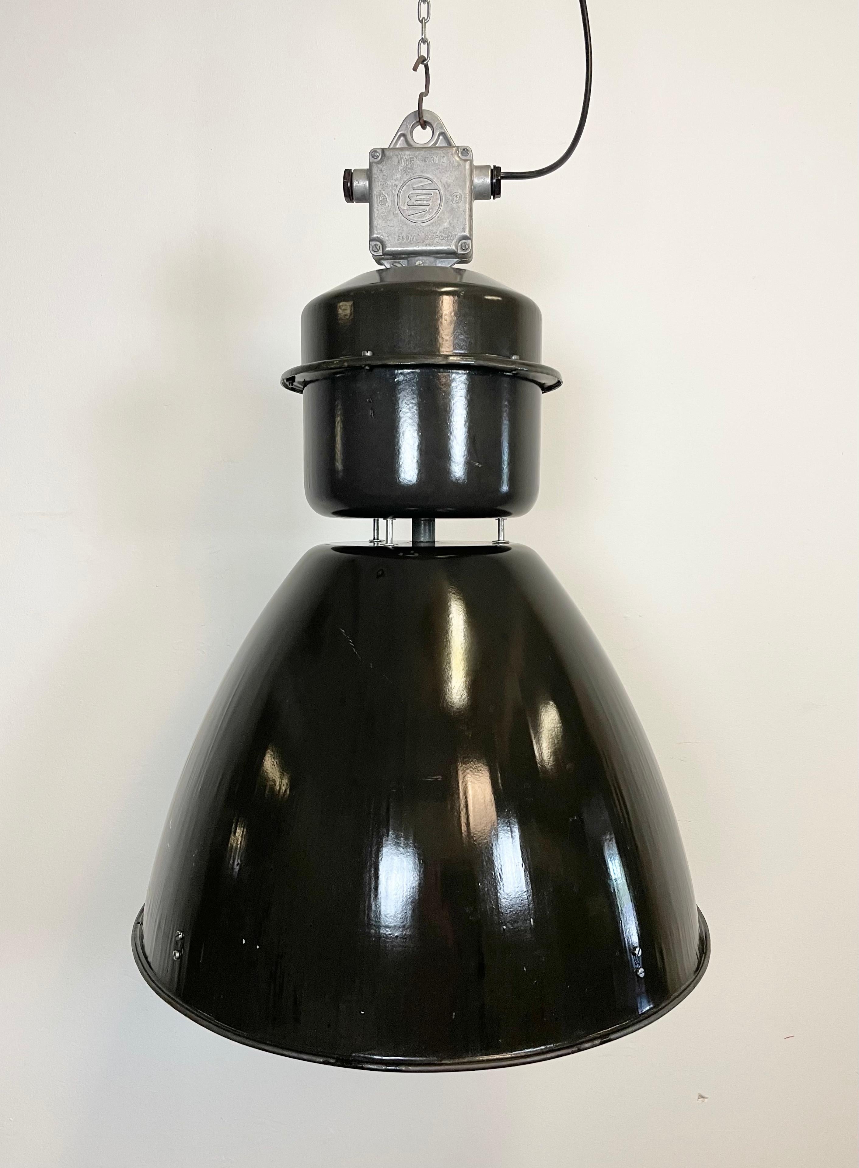 Czech Large Black Enamel Industrial Factory Lamp from Elektrosvit, 1960s