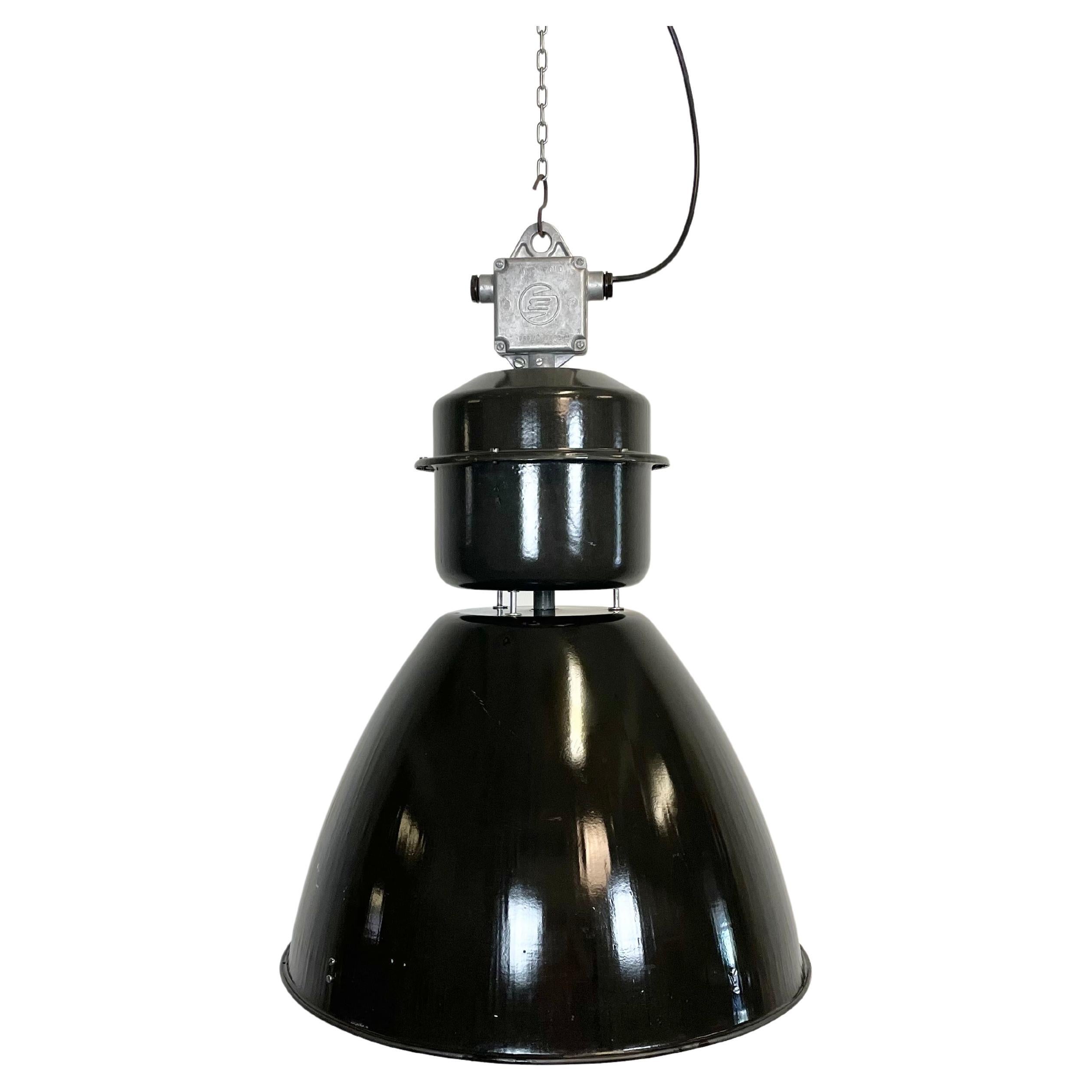 Large Black Enamel Industrial Factory Lamp from Elektrosvit, 1960s