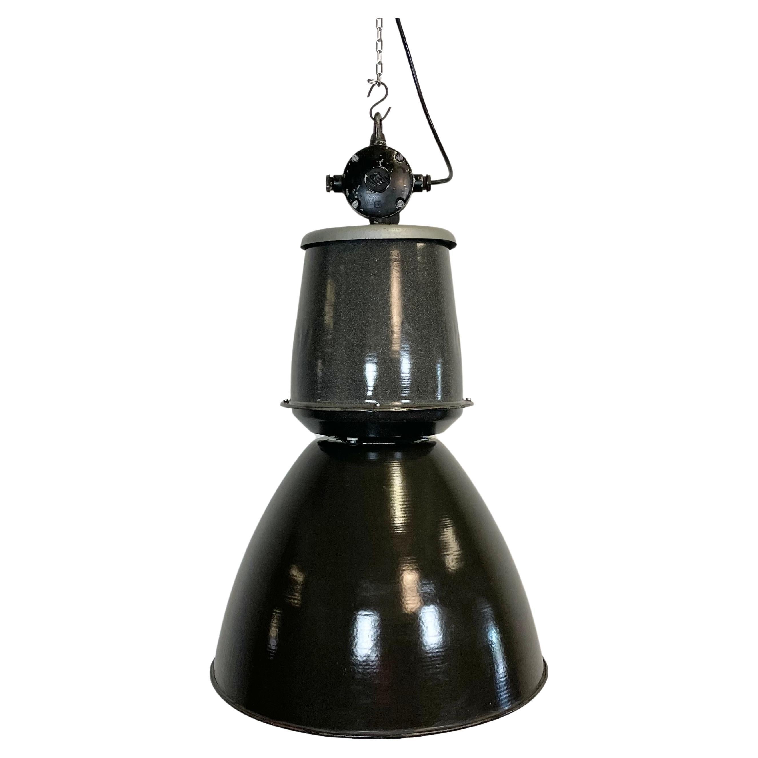 Large Black Enamel Industrial Lamp from Elektrosvit, 1960s