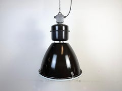 Large Black Enamel Industrial Lamp with Clear Glass Cover from Elektrosvit